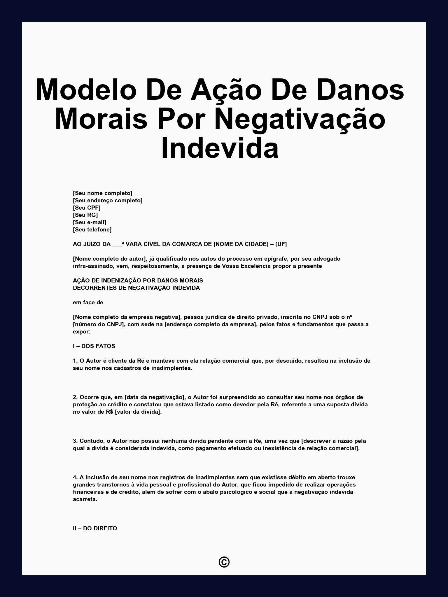 Modelo De Ação De Danos Morais Por Negativação Indevida