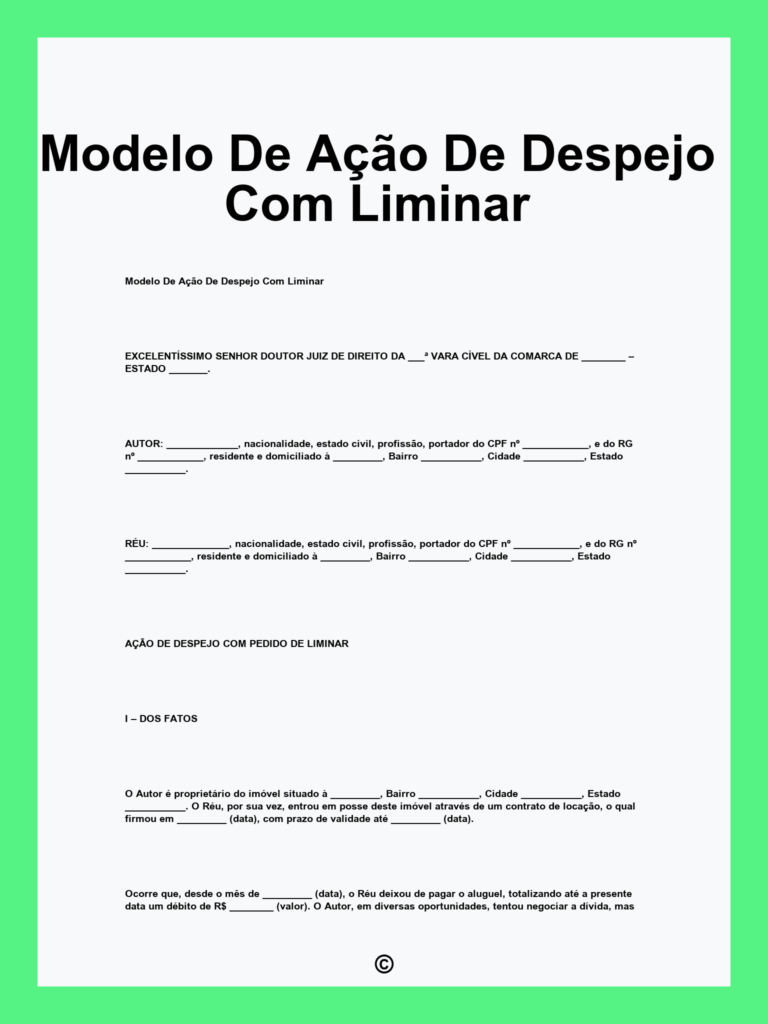 Modelo De Ação De Despejo Com Liminar
