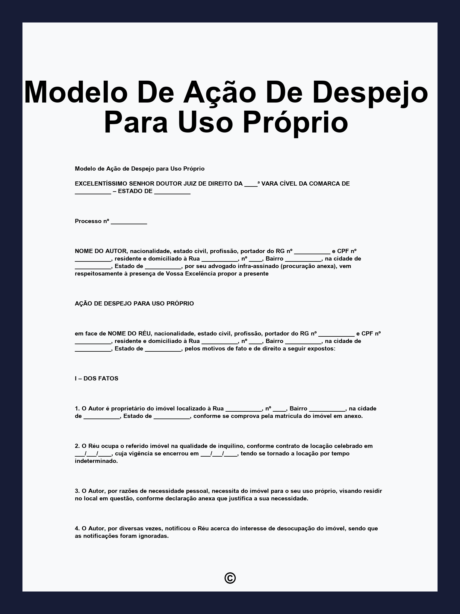 Modelo De Ação De Despejo Para Uso Próprio