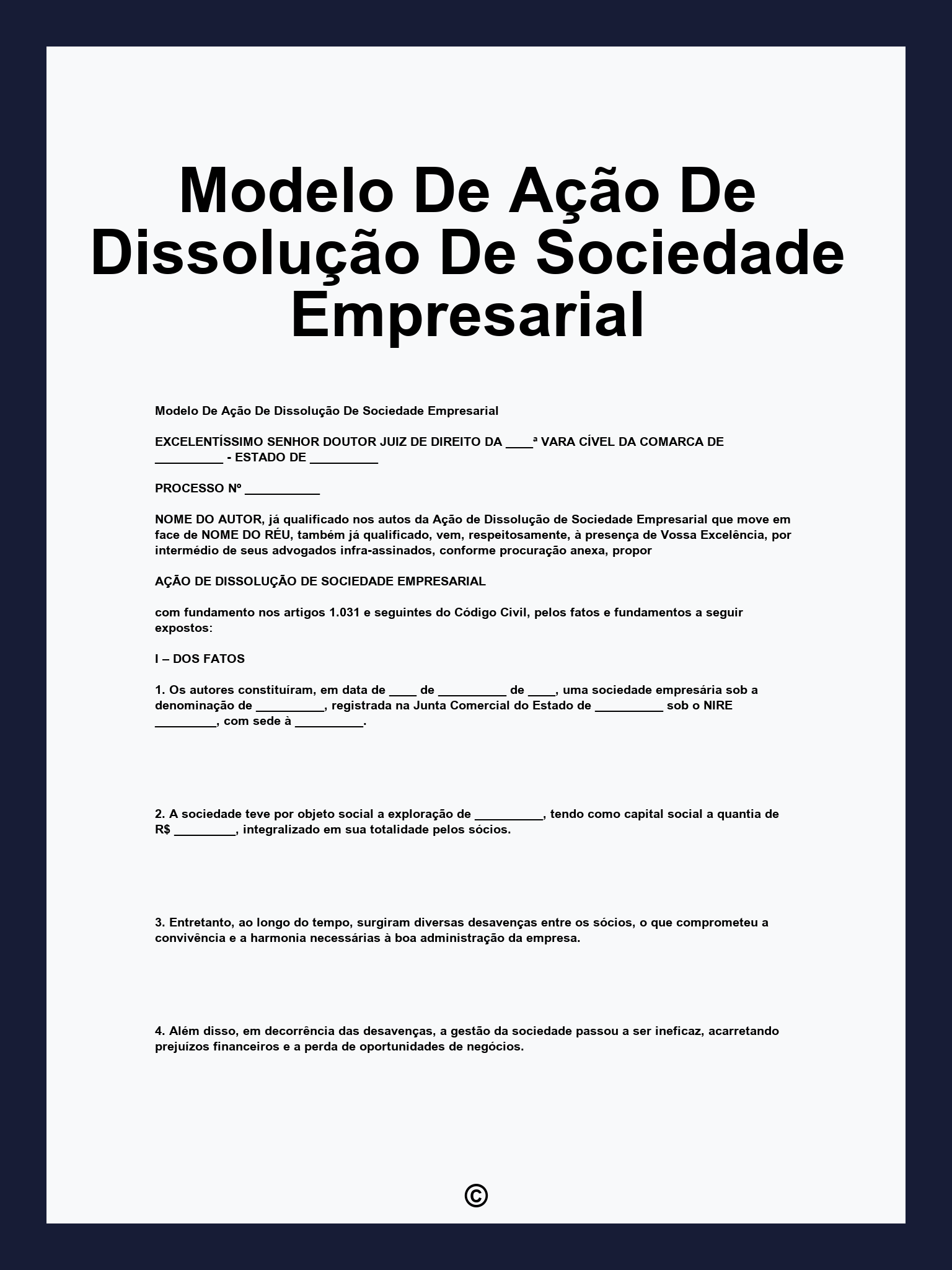 Modelo De Ação De Dissolução De Sociedade Empresarial