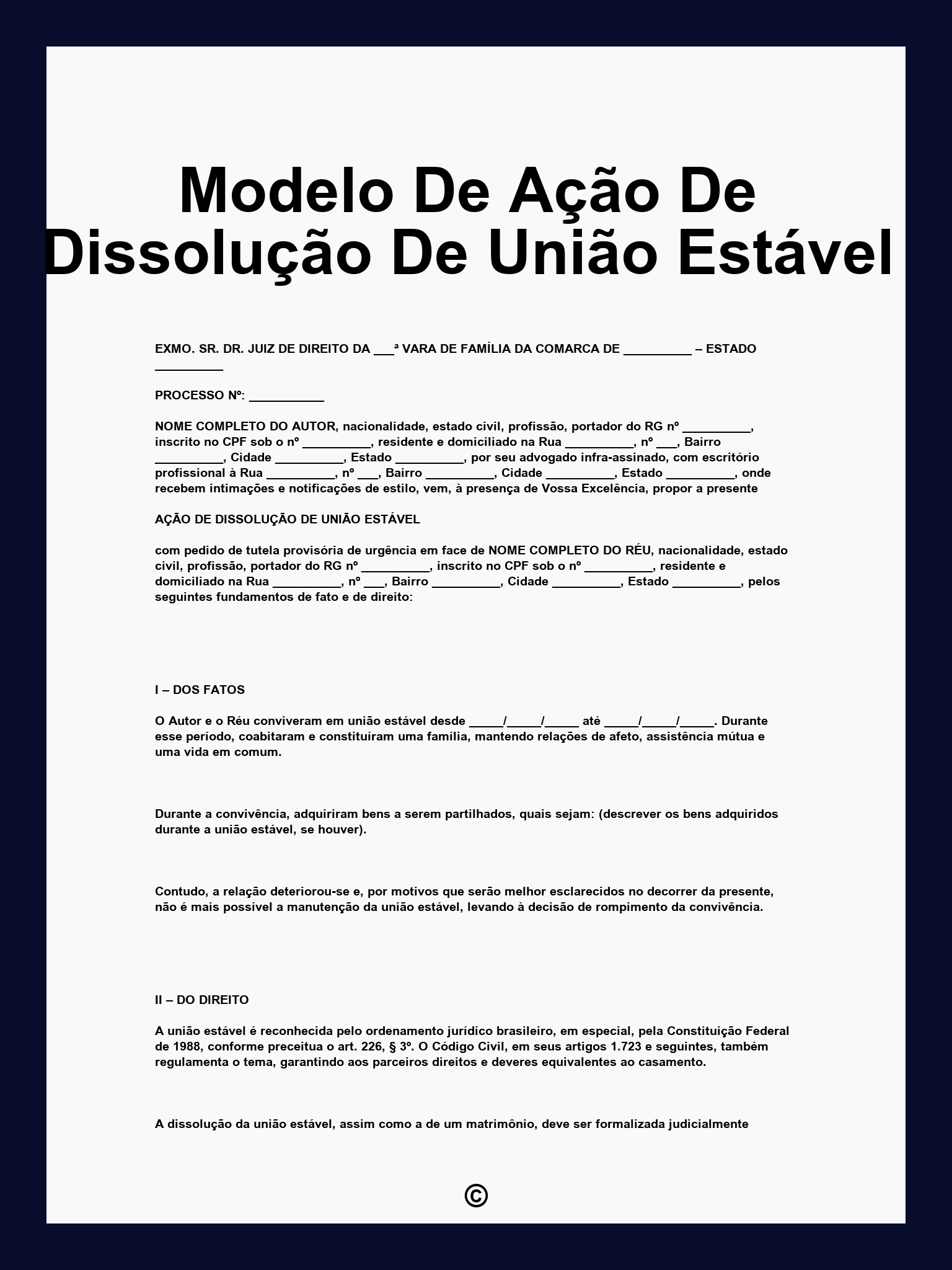 Modelo De Ação De Dissolução De União Estável