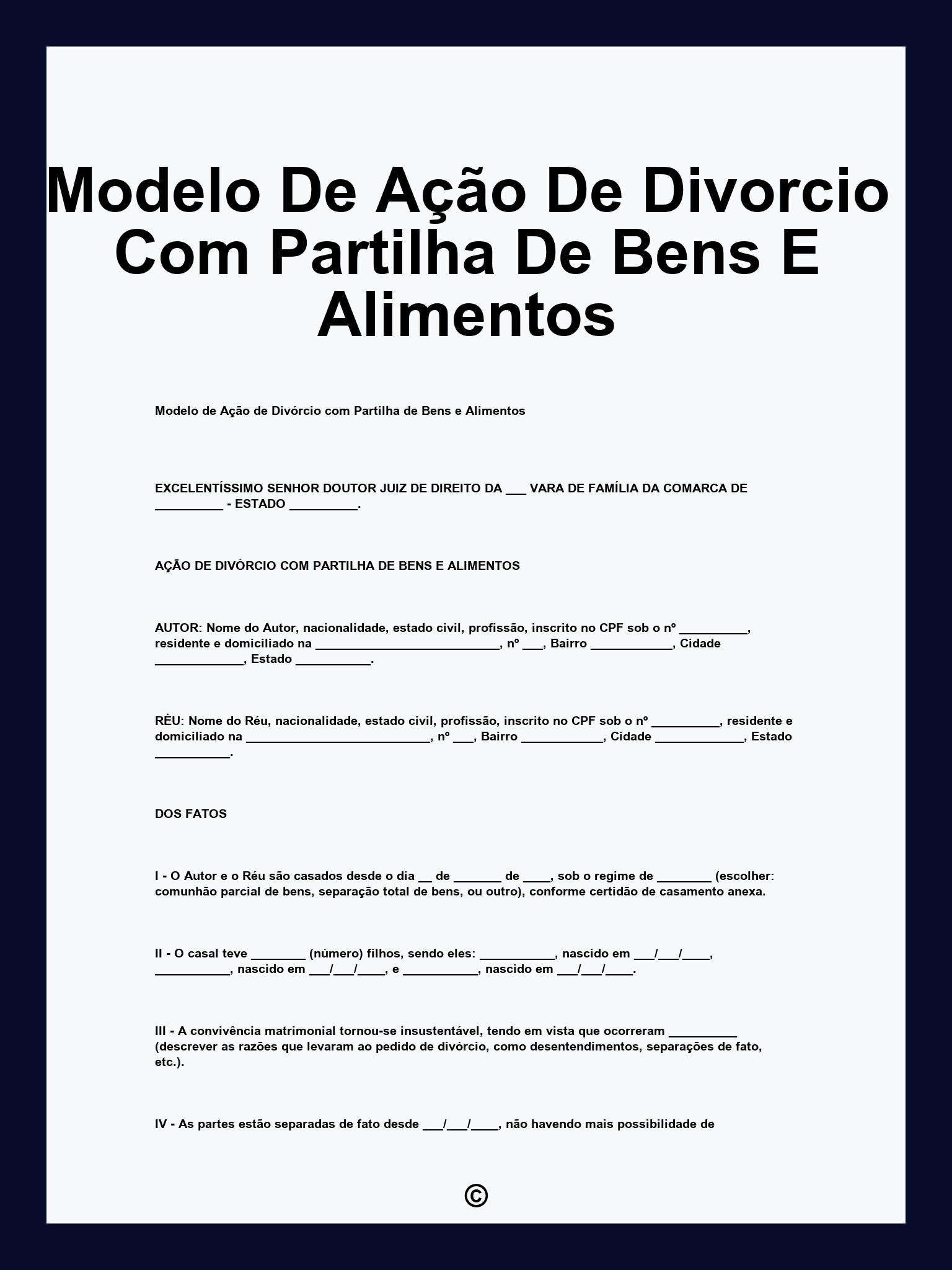 Modelo De Ação De Divorcio Com Partilha De Bens E Alimentos