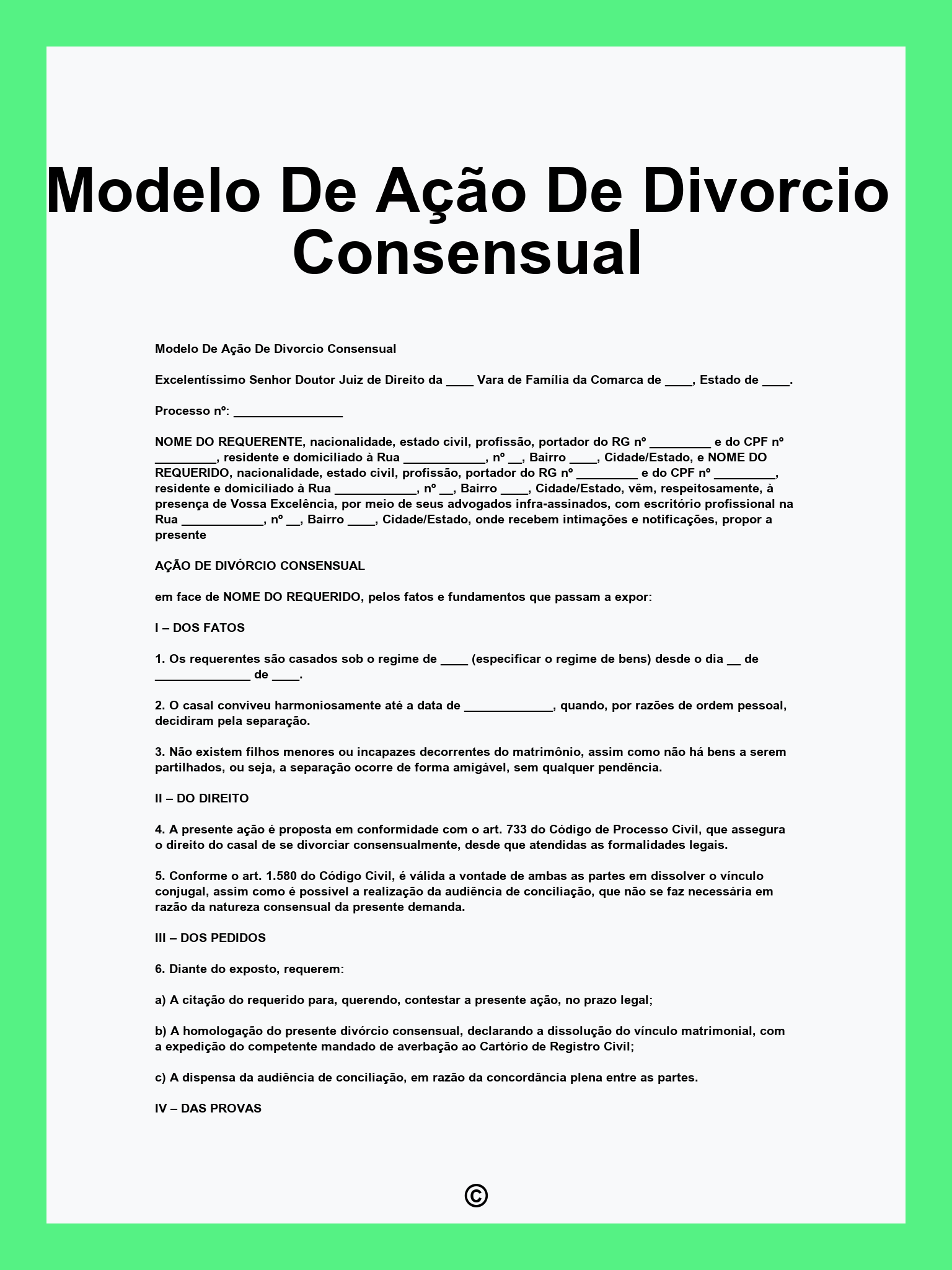 Modelo De Ação De Divorcio Consensual