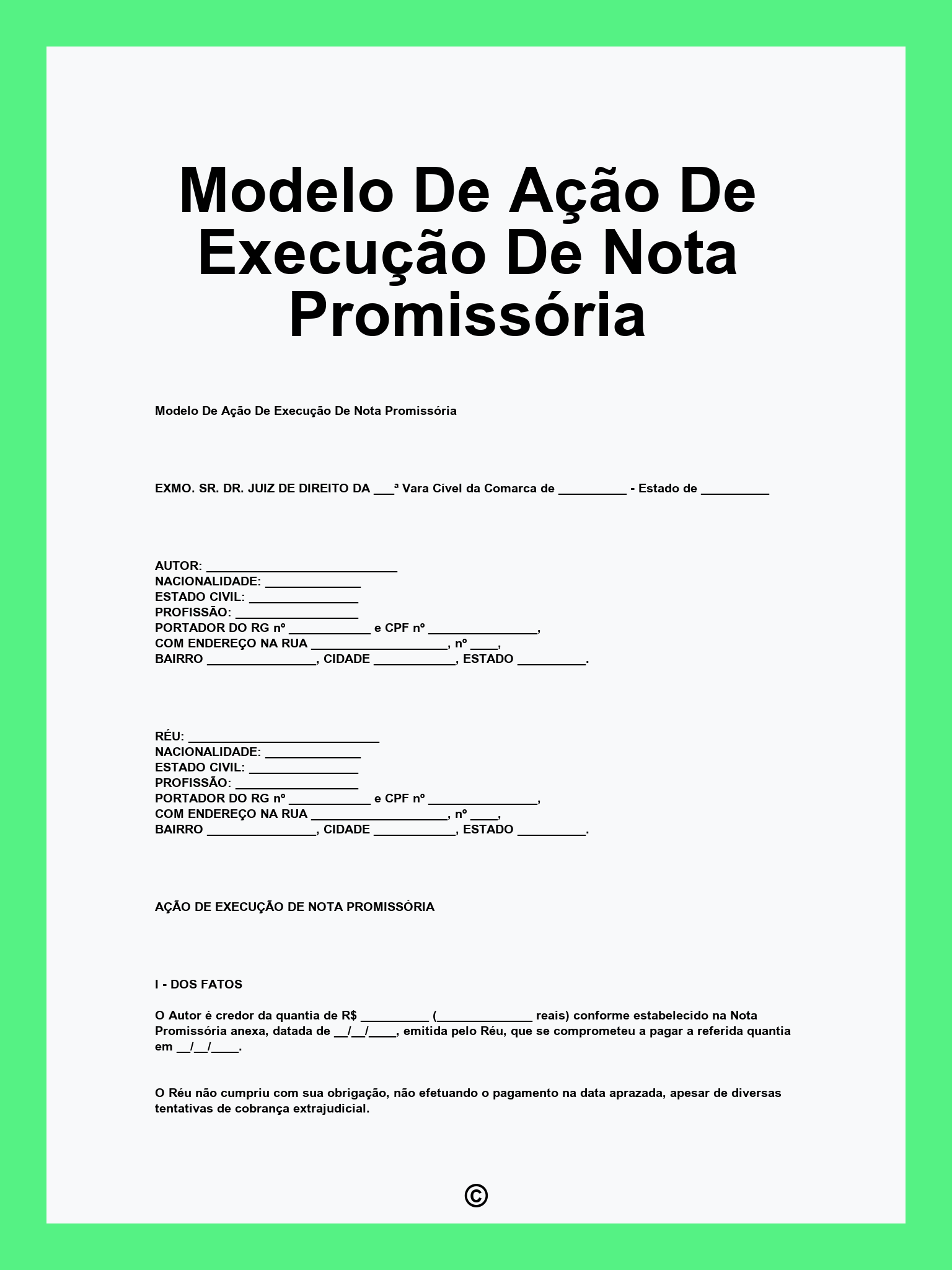 Modelo De Ação De Execução De Nota Promissória