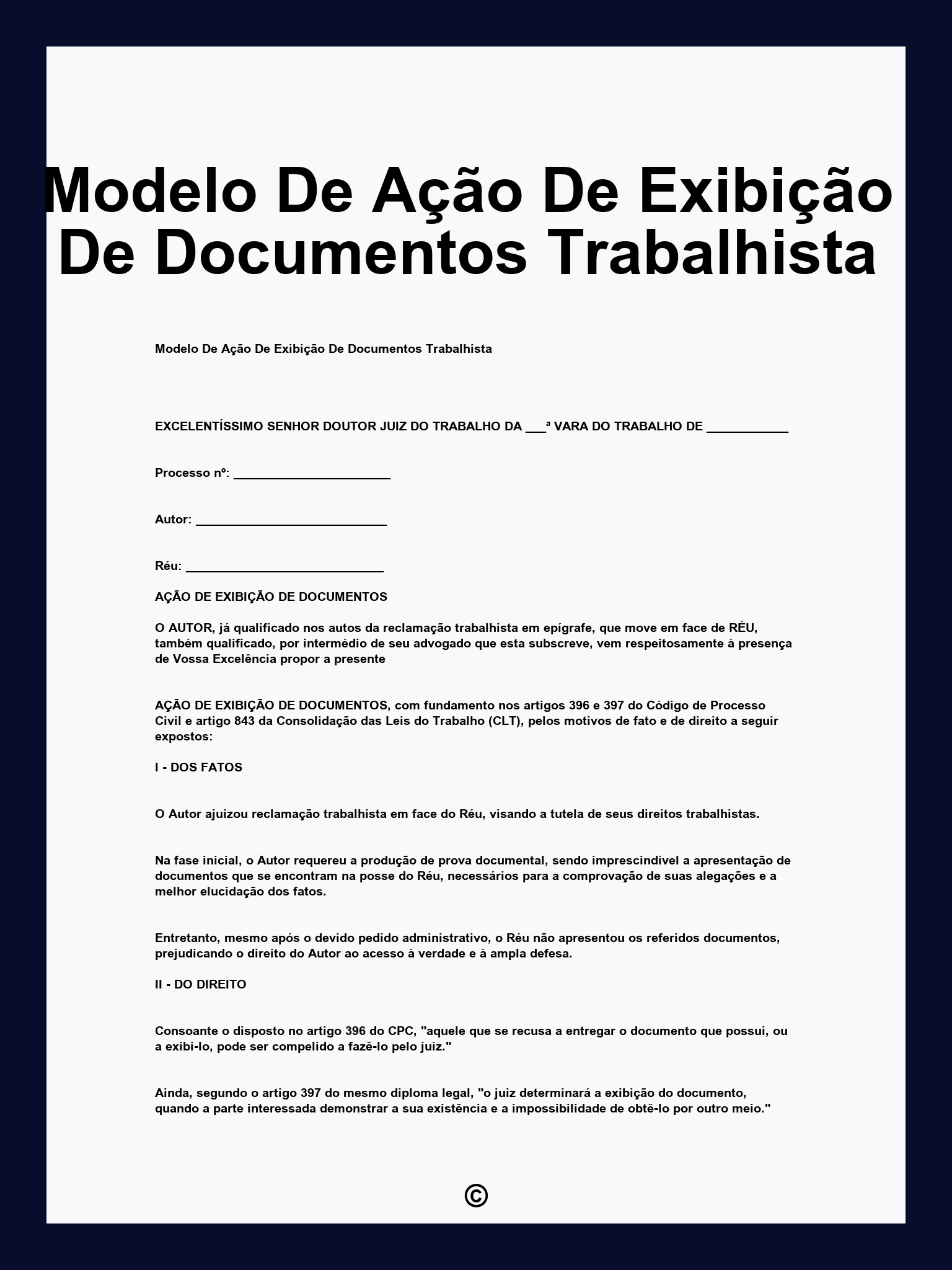 Modelo De Ação De Exibição De Documentos Trabalhista