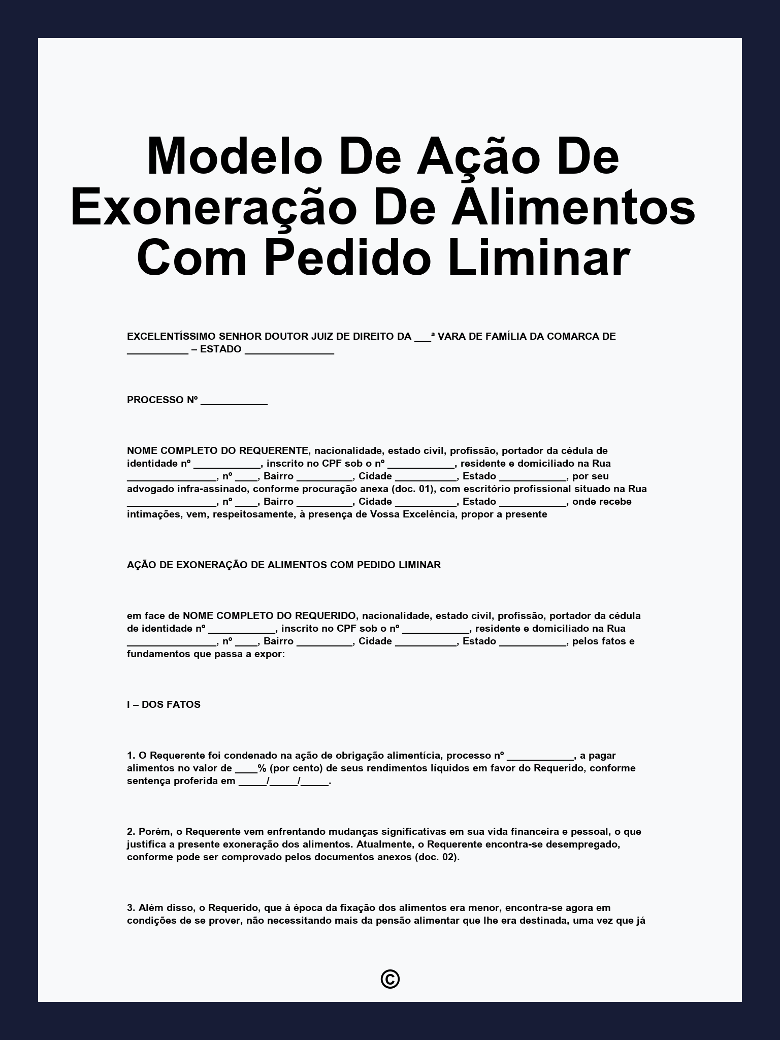Modelo De Ação De Exoneração De Alimentos Com Pedido Liminar