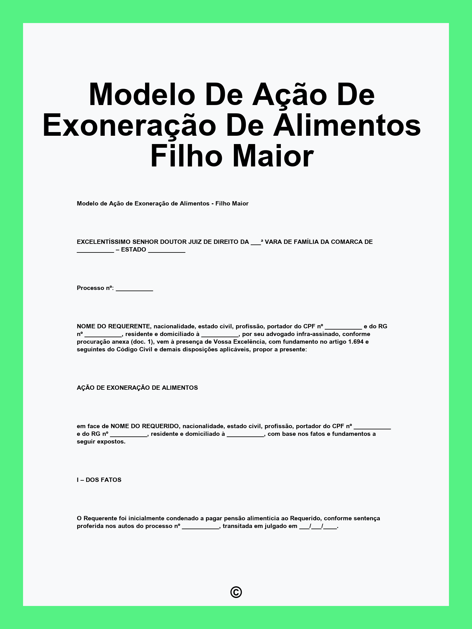 Modelo De Ação De Exoneração De Alimentos Filho Maior