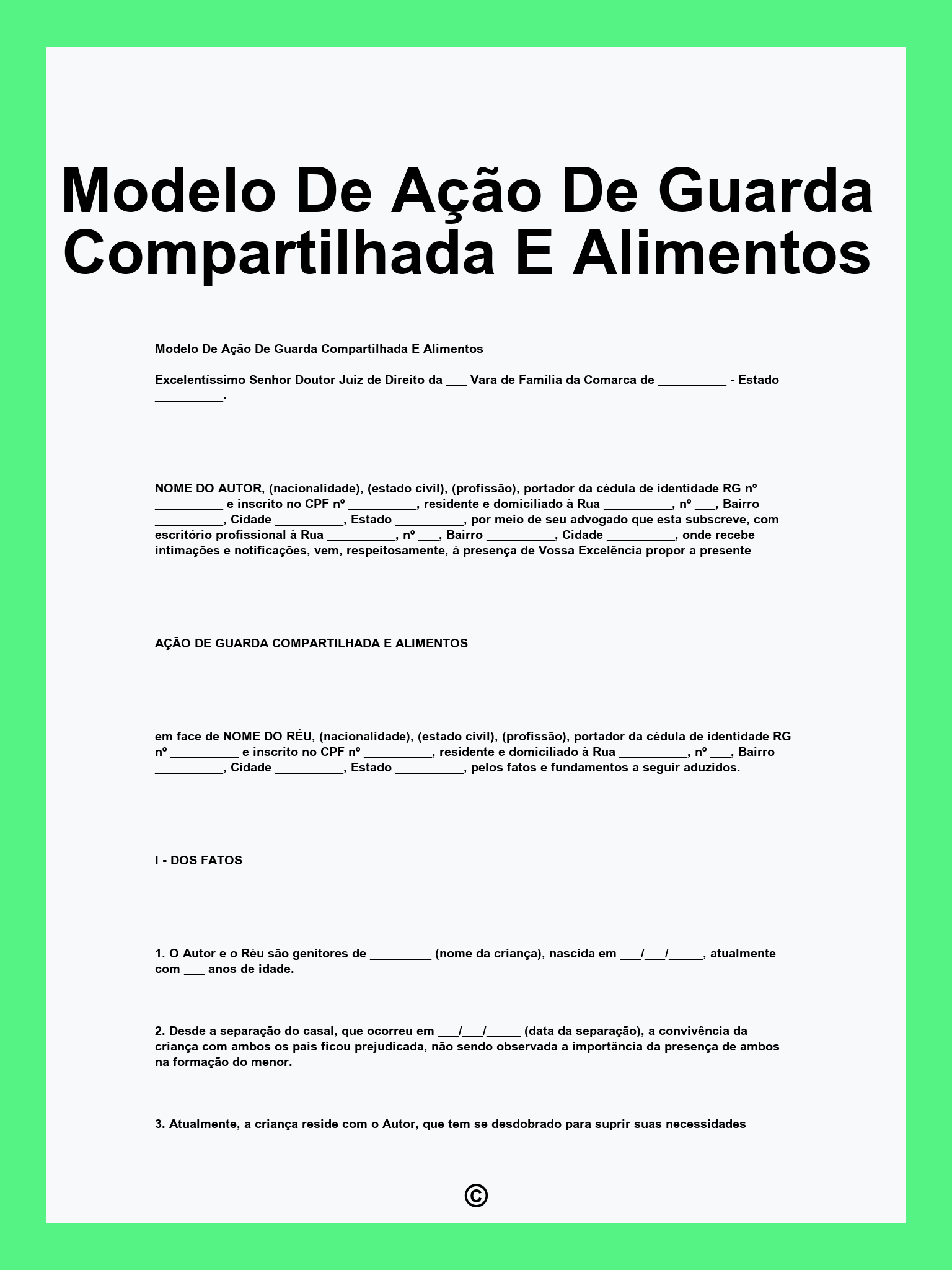 Modelo De Ação De Guarda Compartilhada E Alimentos