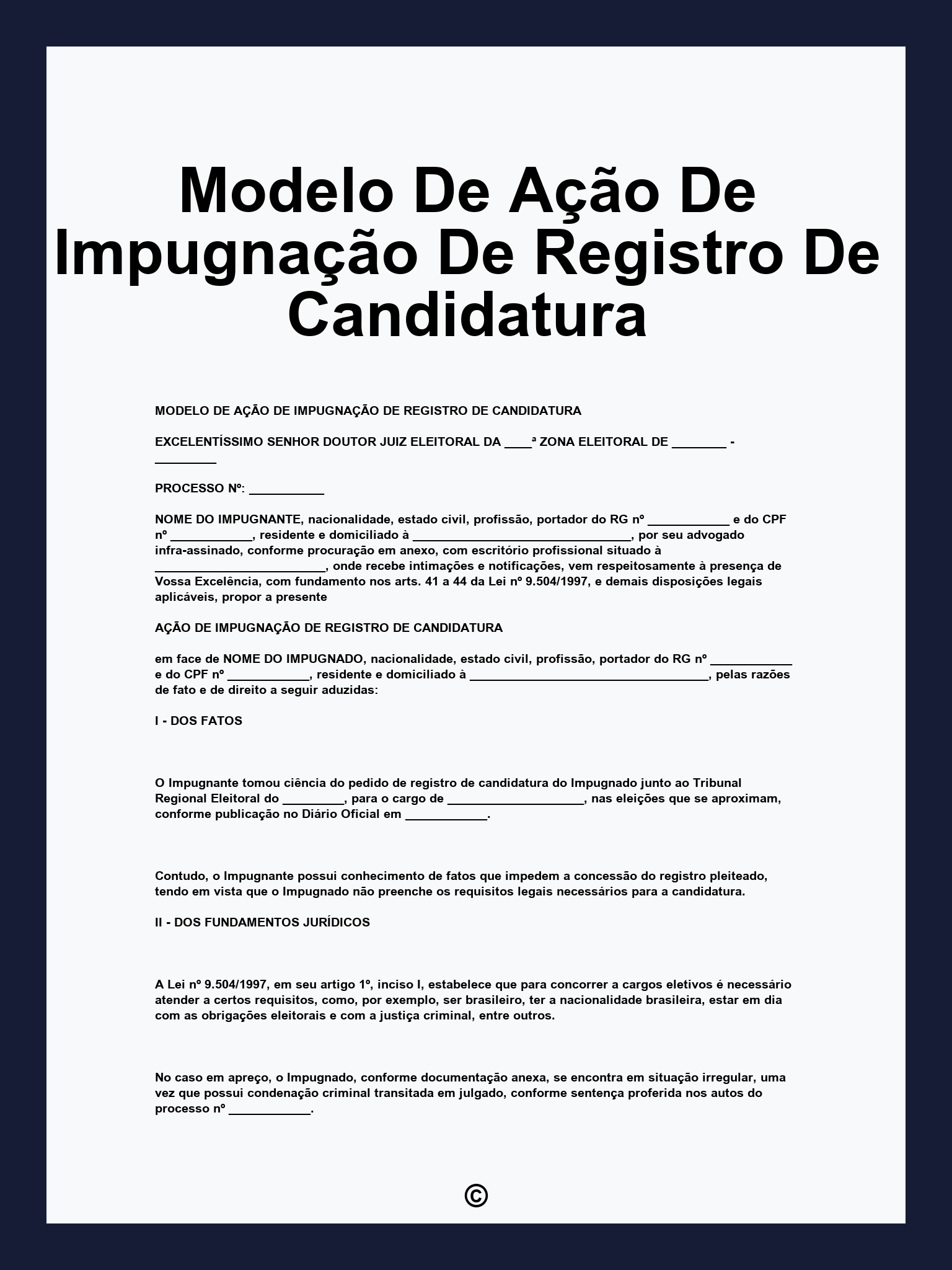 Modelo De Ação De Impugnação De Registro De Candidatura