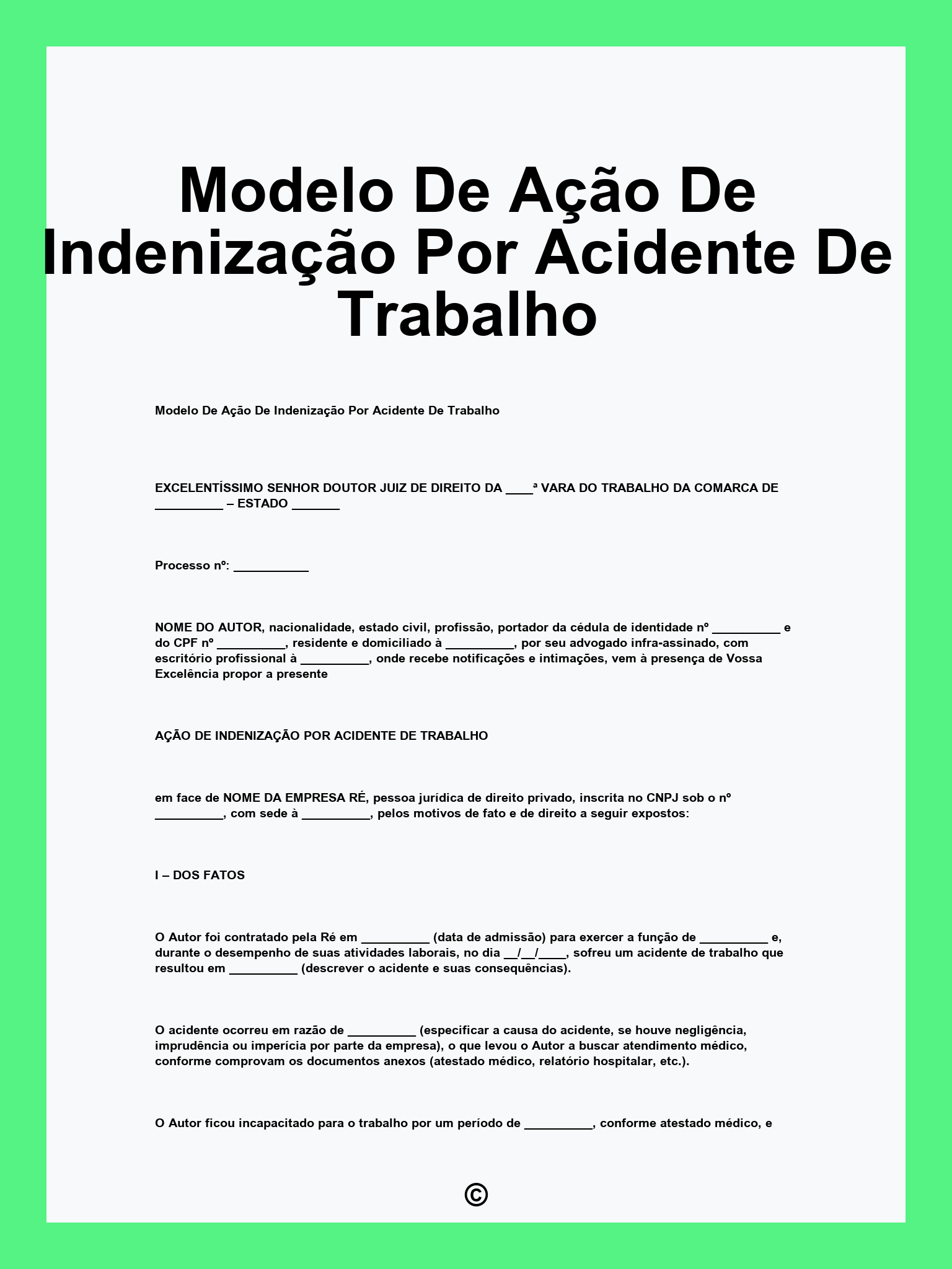 Modelo De Ação De Indenização Por Acidente De Trabalho