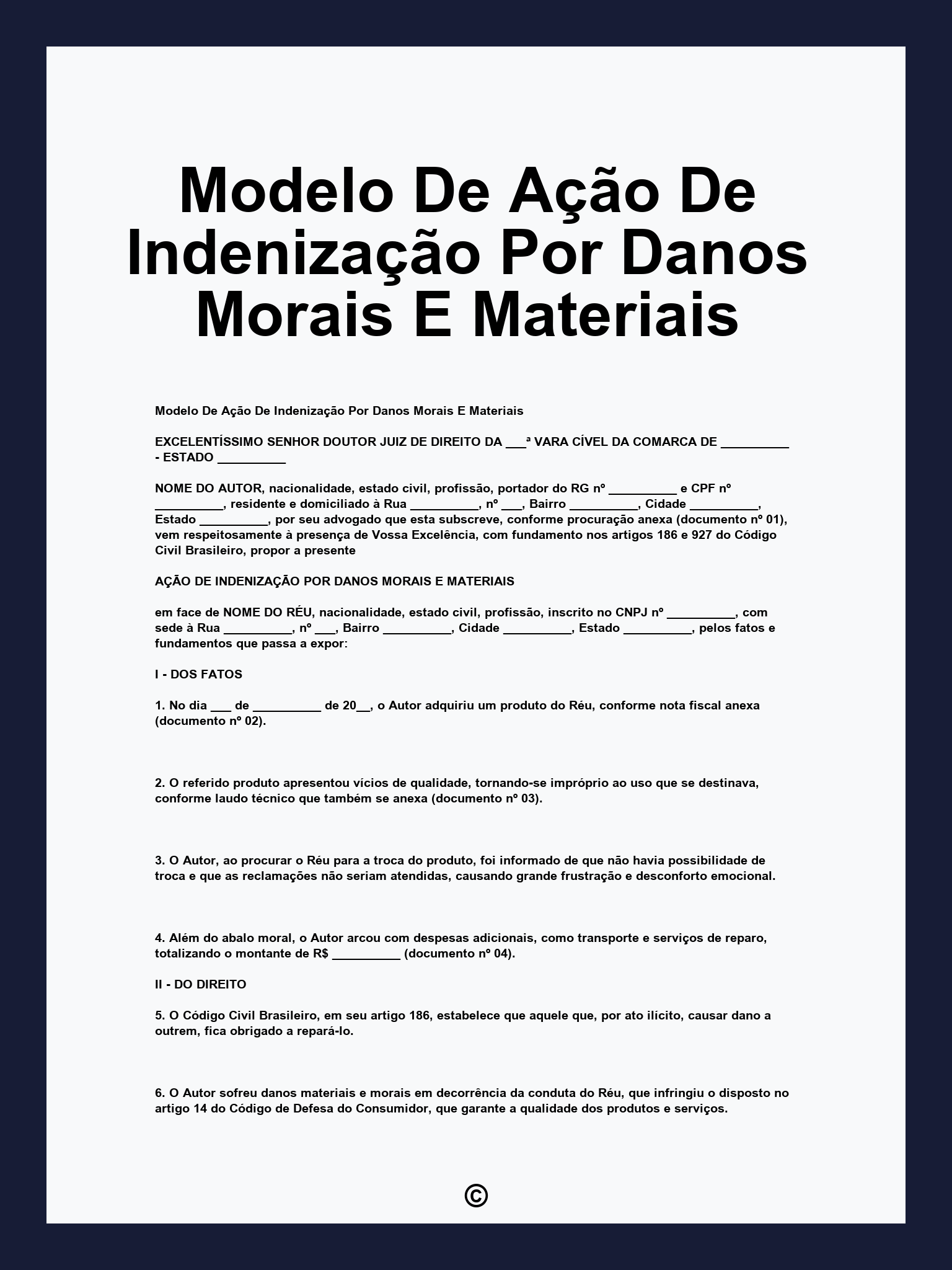 Modelo De Ação De Indenização Por Danos Morais E Materiais