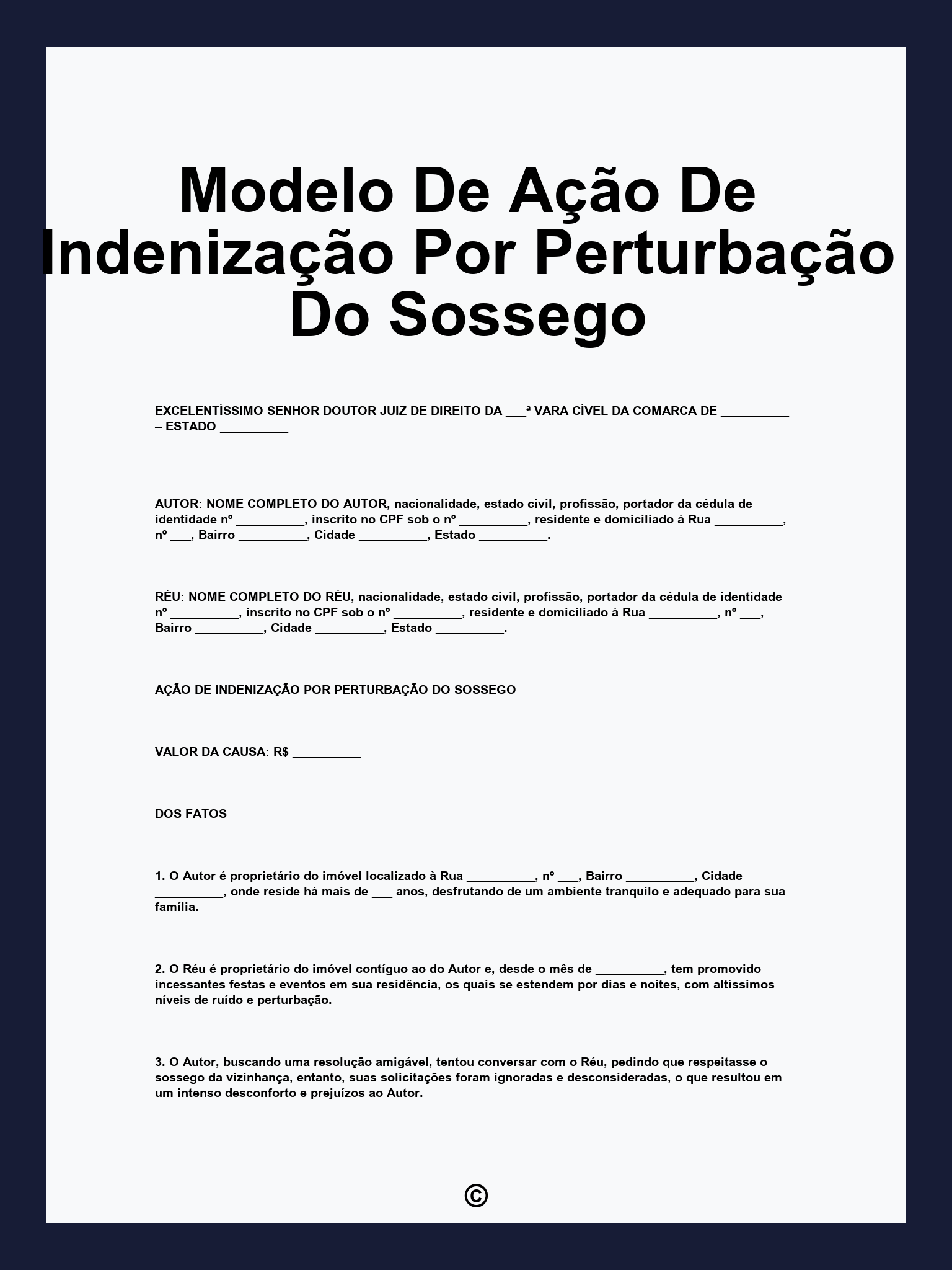 Modelo De Ação De Indenização Por Perturbação Do Sossego