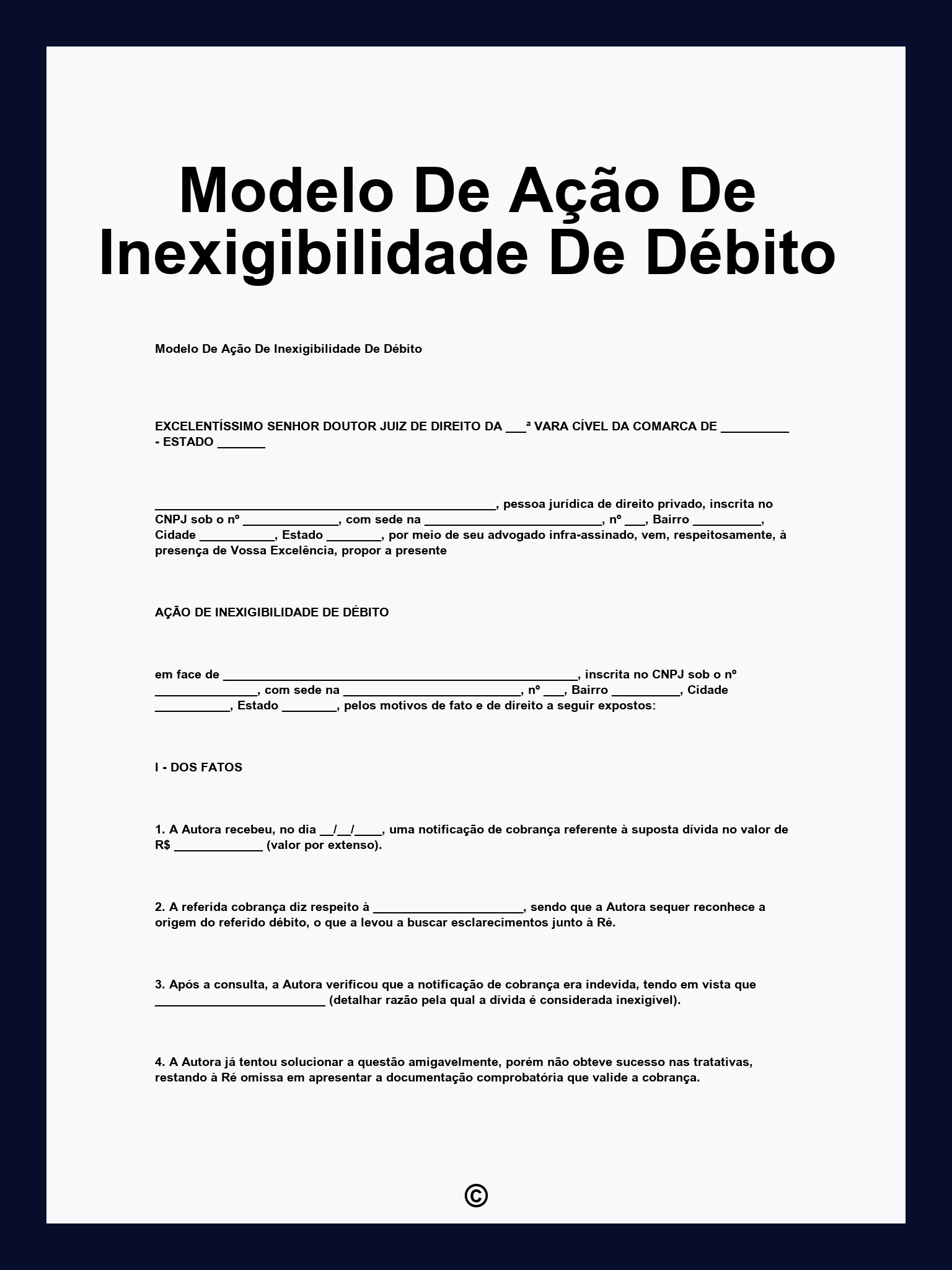 Modelo De Ação De Inexigibilidade De Débito