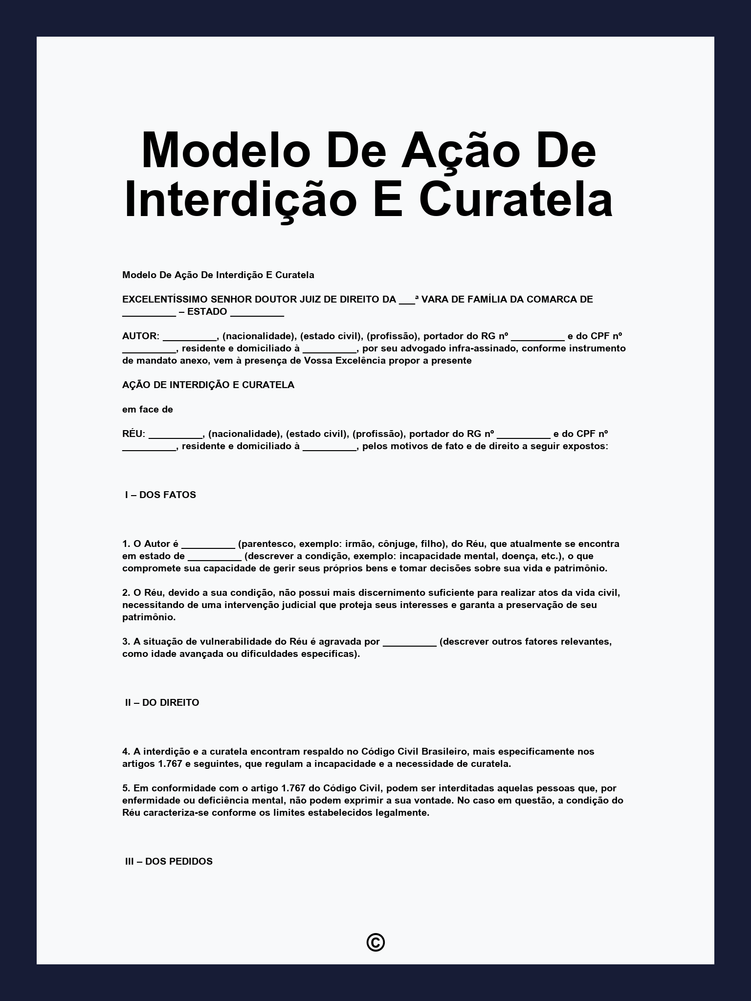 Modelo De Ação De Interdição E Curatela