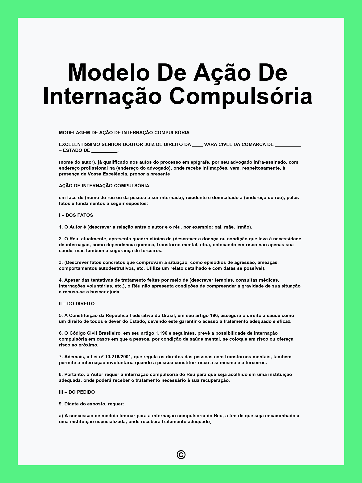 Modelo De Ação De Internação Compulsória