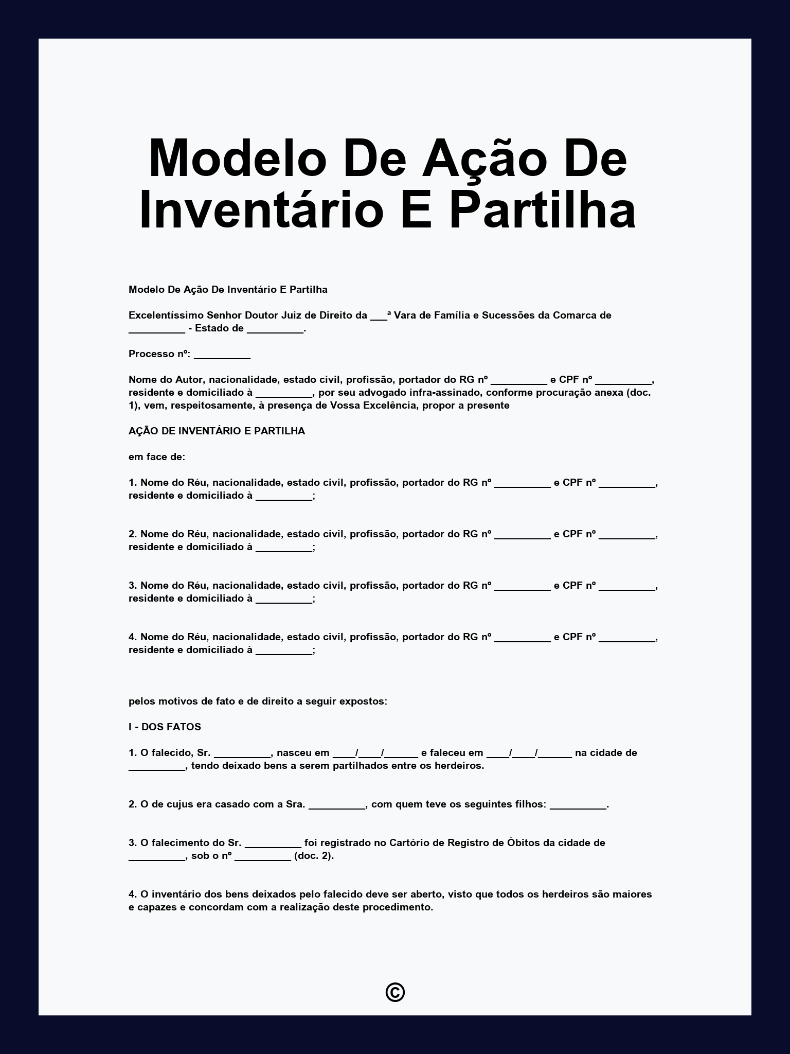 Modelo De Ação De Inventário E Partilha