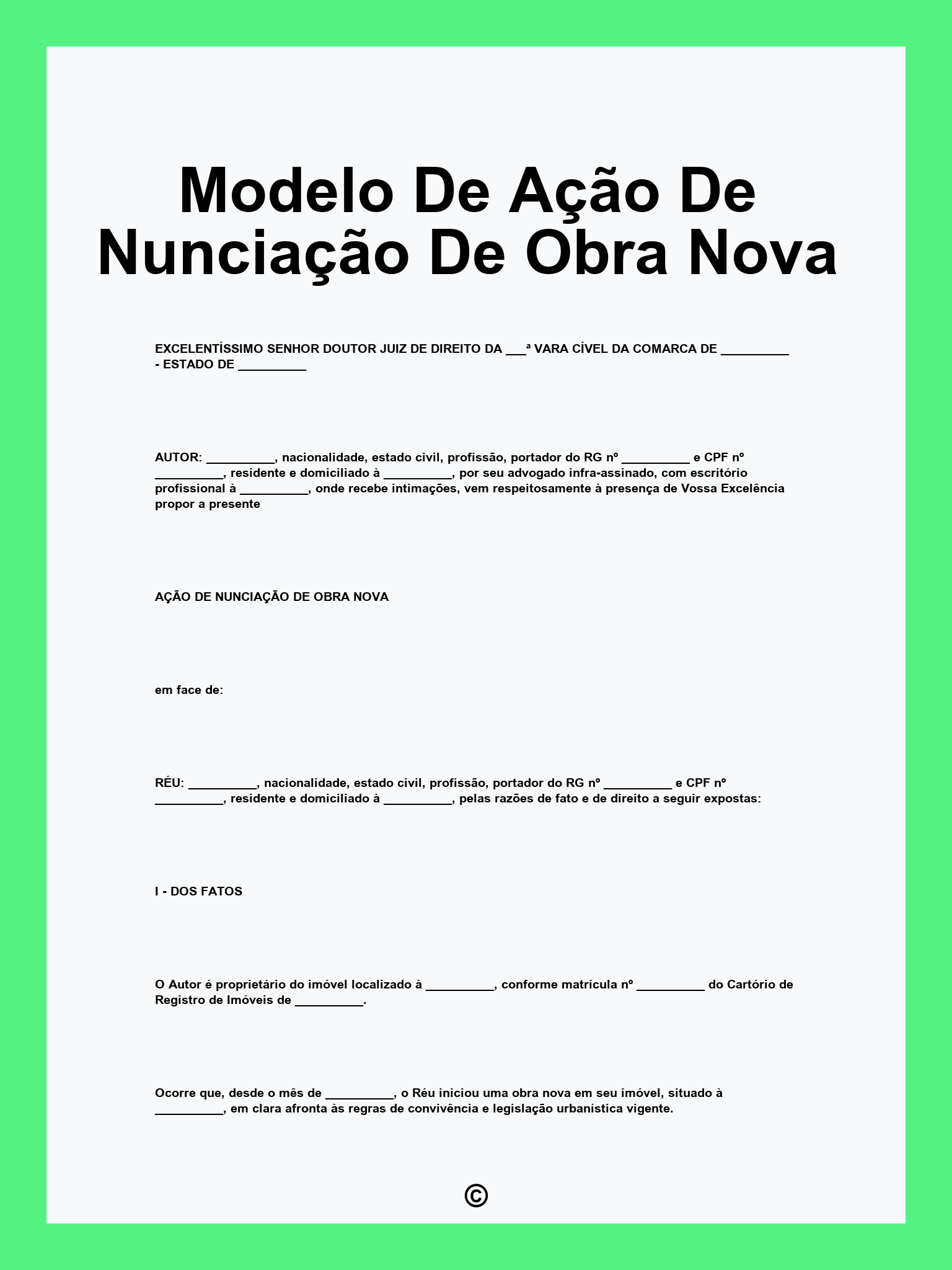 Modelo De Ação De Nunciação De Obra Nova