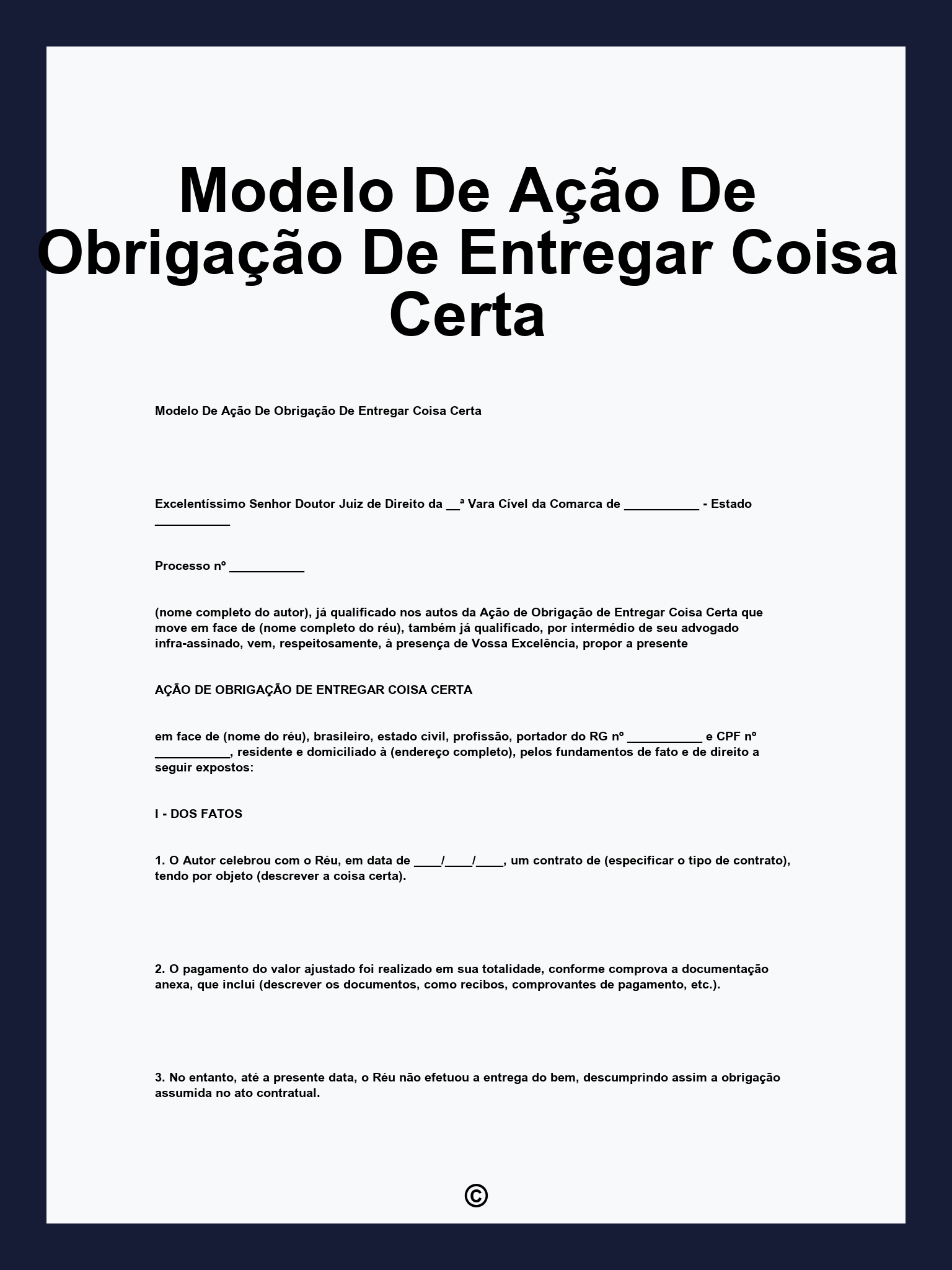 Modelo De Ação De Obrigação De Entregar Coisa Certa