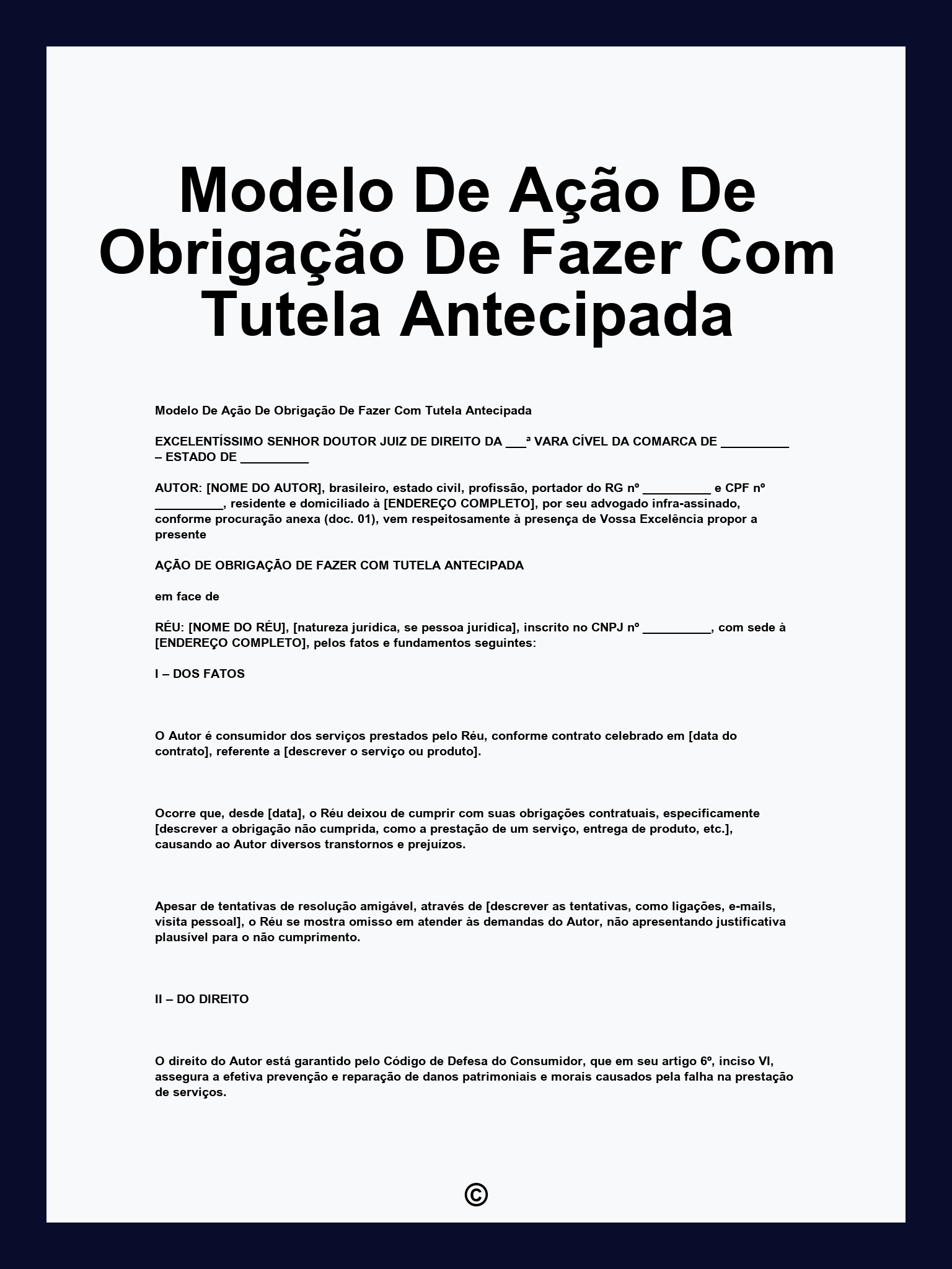 Modelo De Ação De Obrigação De Fazer Com Tutela Antecipada