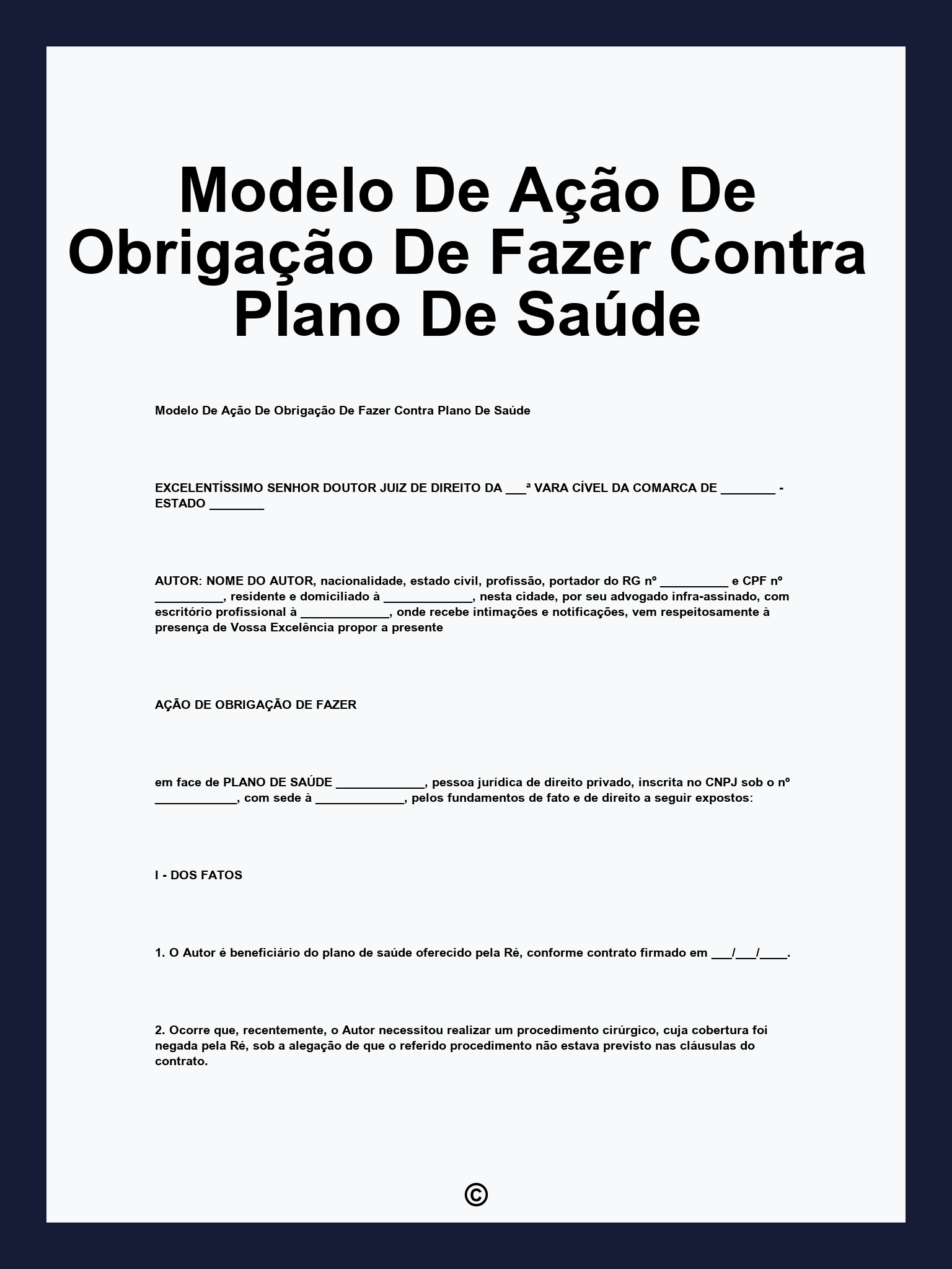 Modelo De Ação De Obrigação De Fazer Contra Plano De Saúde
