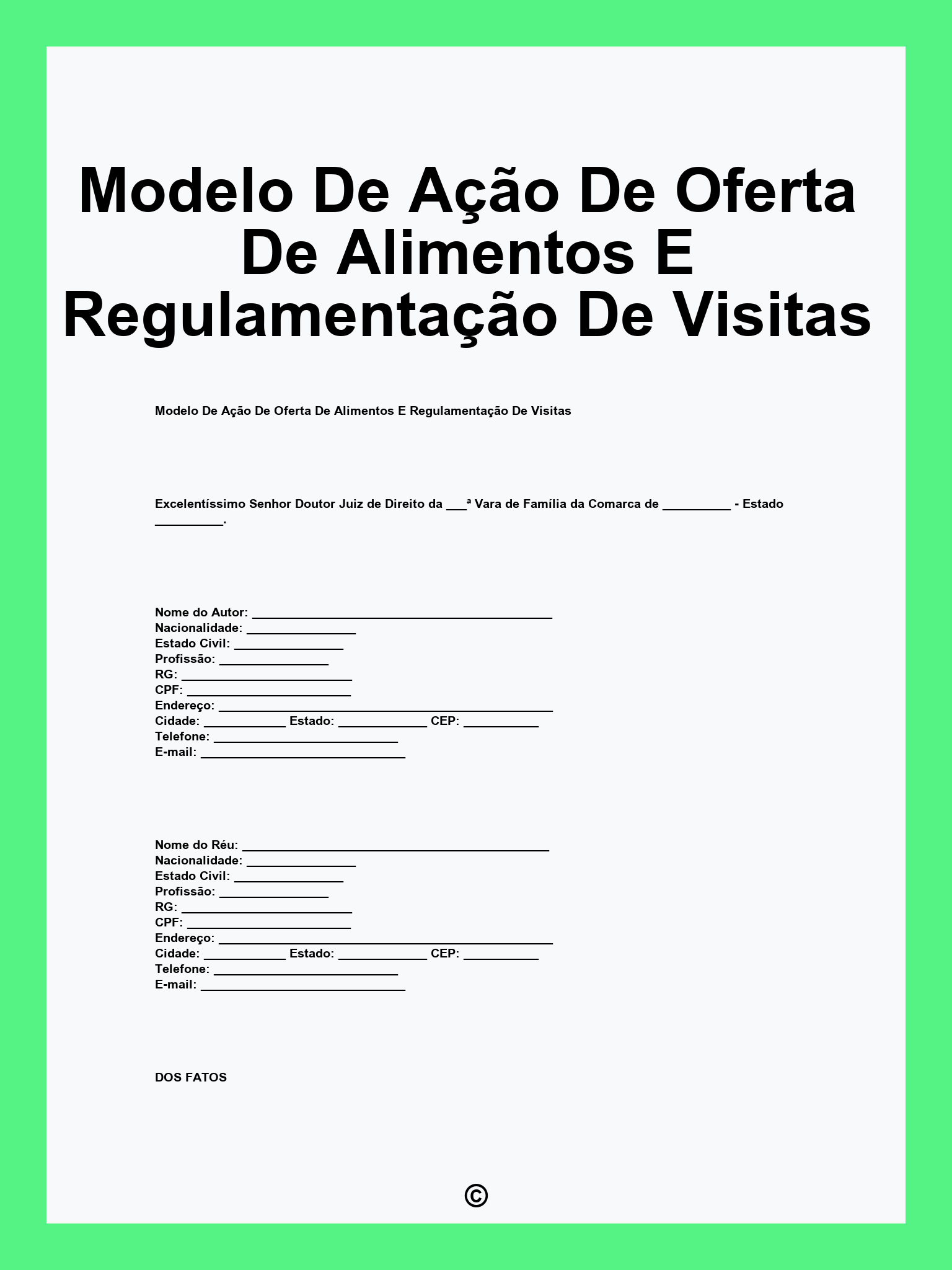 Modelo De Ação De Oferta De Alimentos E Regulamentação De Visitas