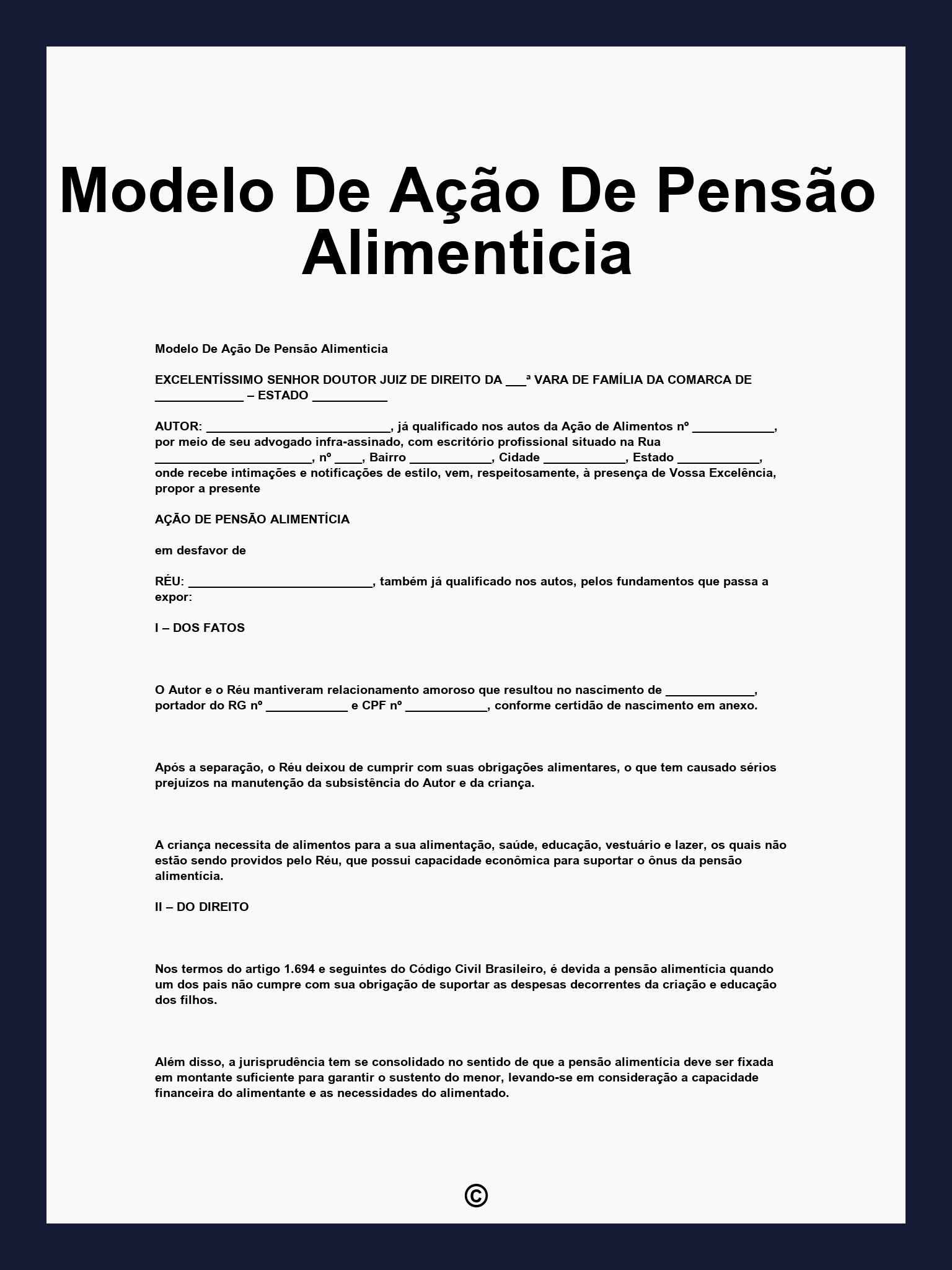 Modelo De Ação De Pensão Alimenticia