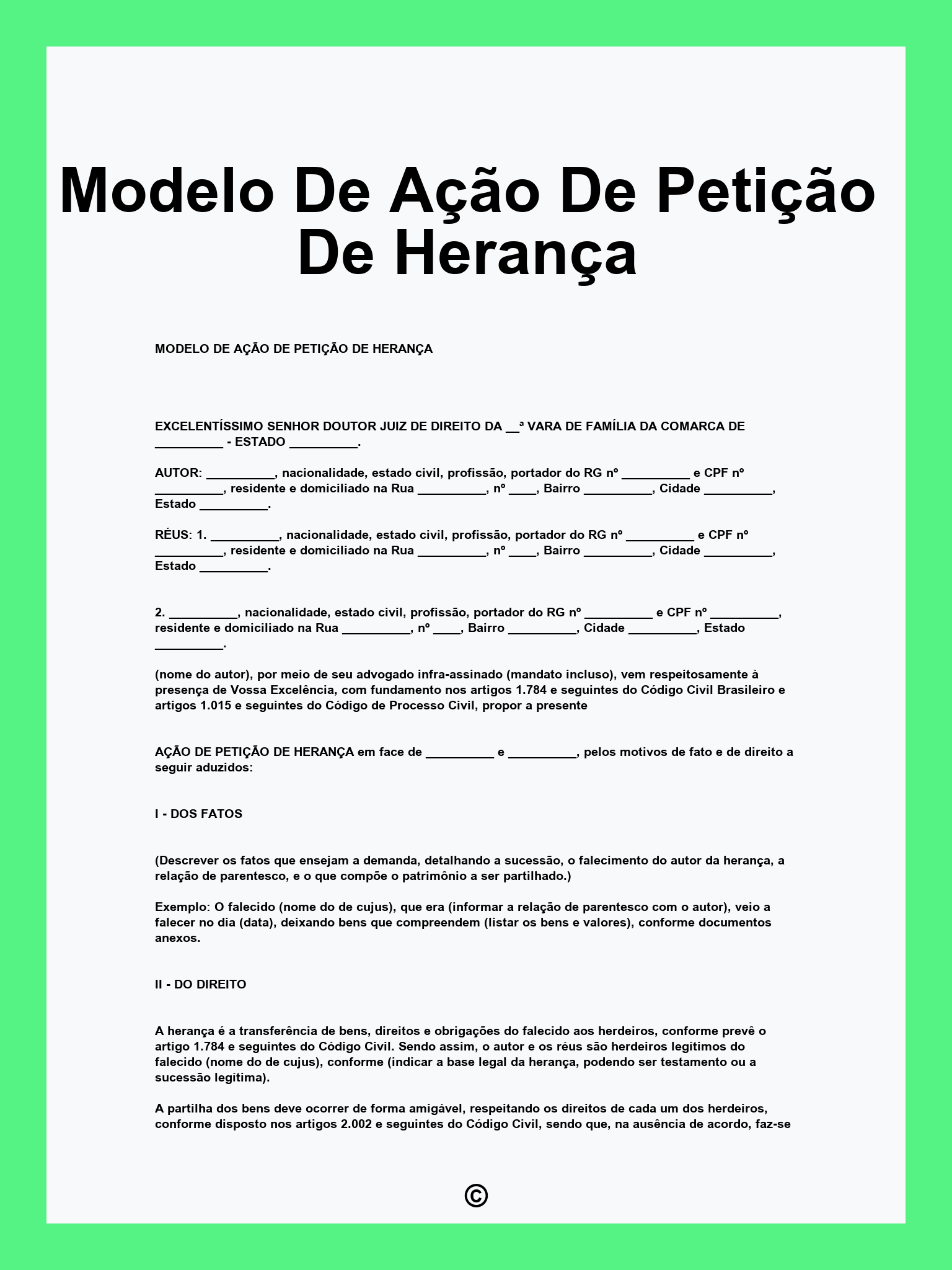 Modelo De Ação De Petição De Herança
