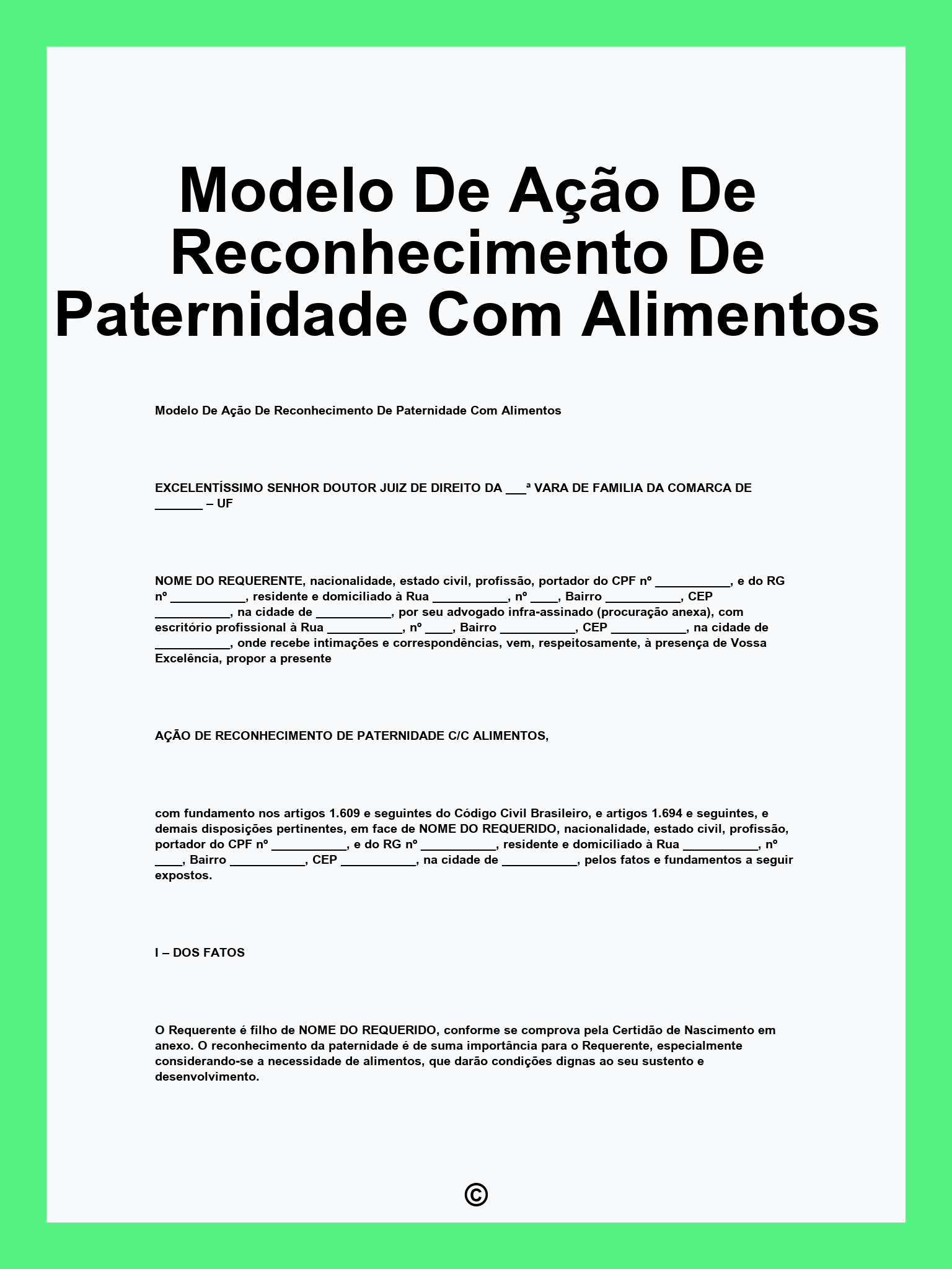 Modelo De Ação De Reconhecimento De Paternidade Com Alimentos