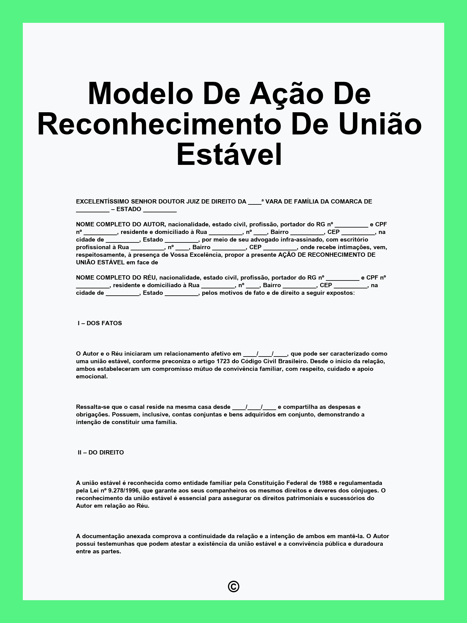 Modelo De Ação De Reconhecimento De União Estável