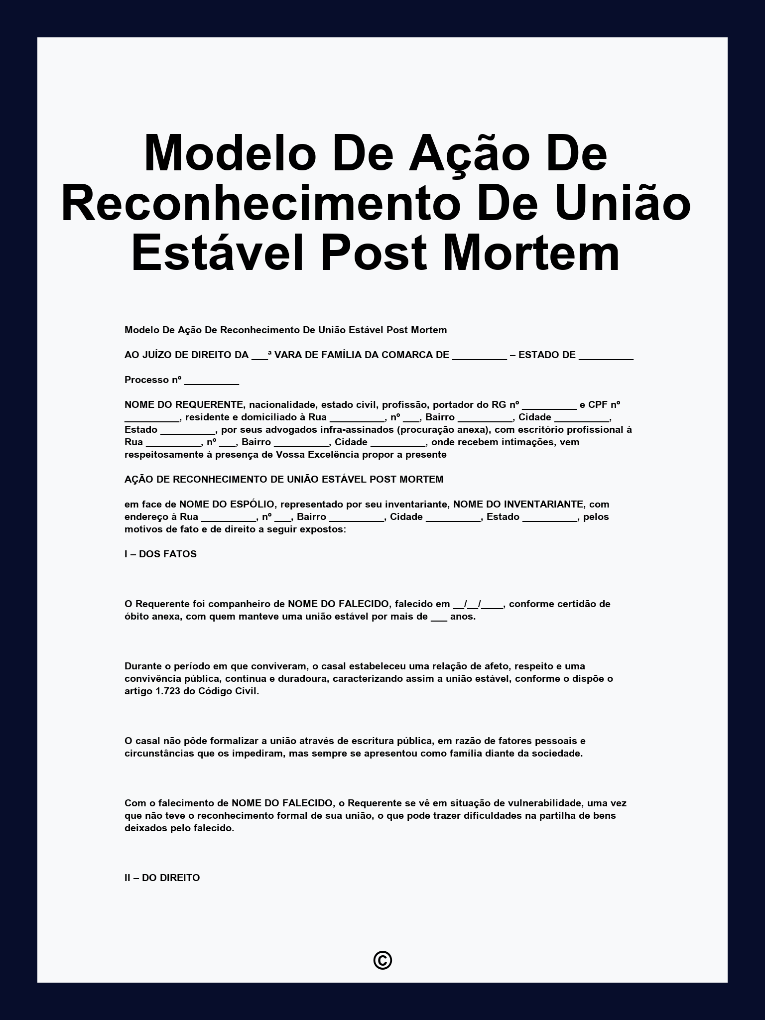 Modelo De Ação De Reconhecimento De União Estável Post Mortem