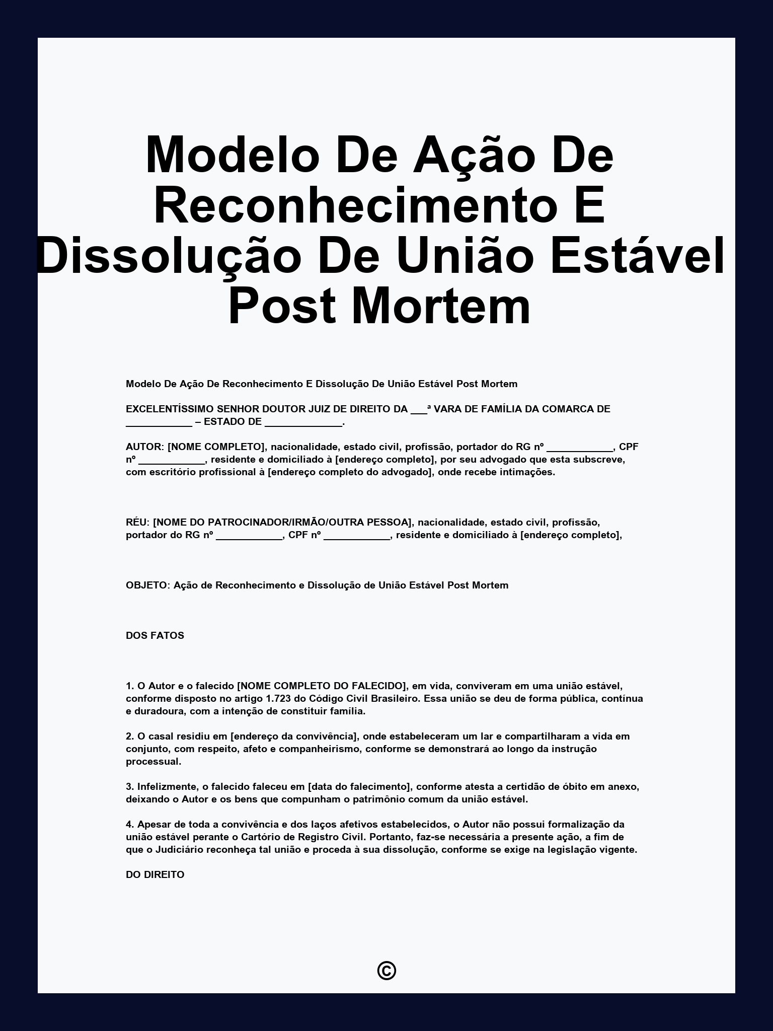 Modelo De Ação De Reconhecimento E Dissolução De União Estável Post Mortem