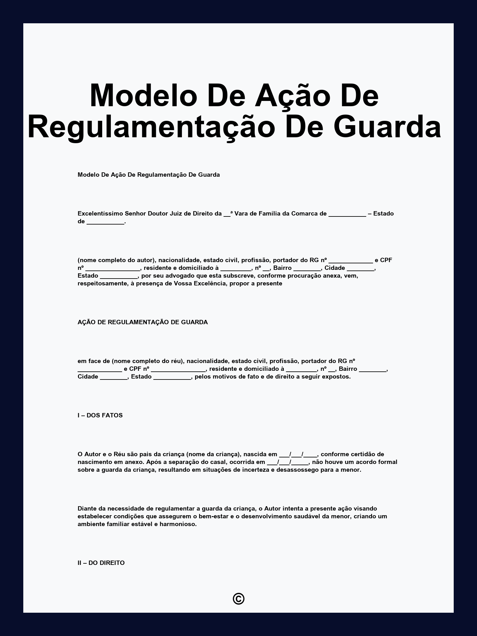 Modelo De Ação De Regulamentação De Guarda
