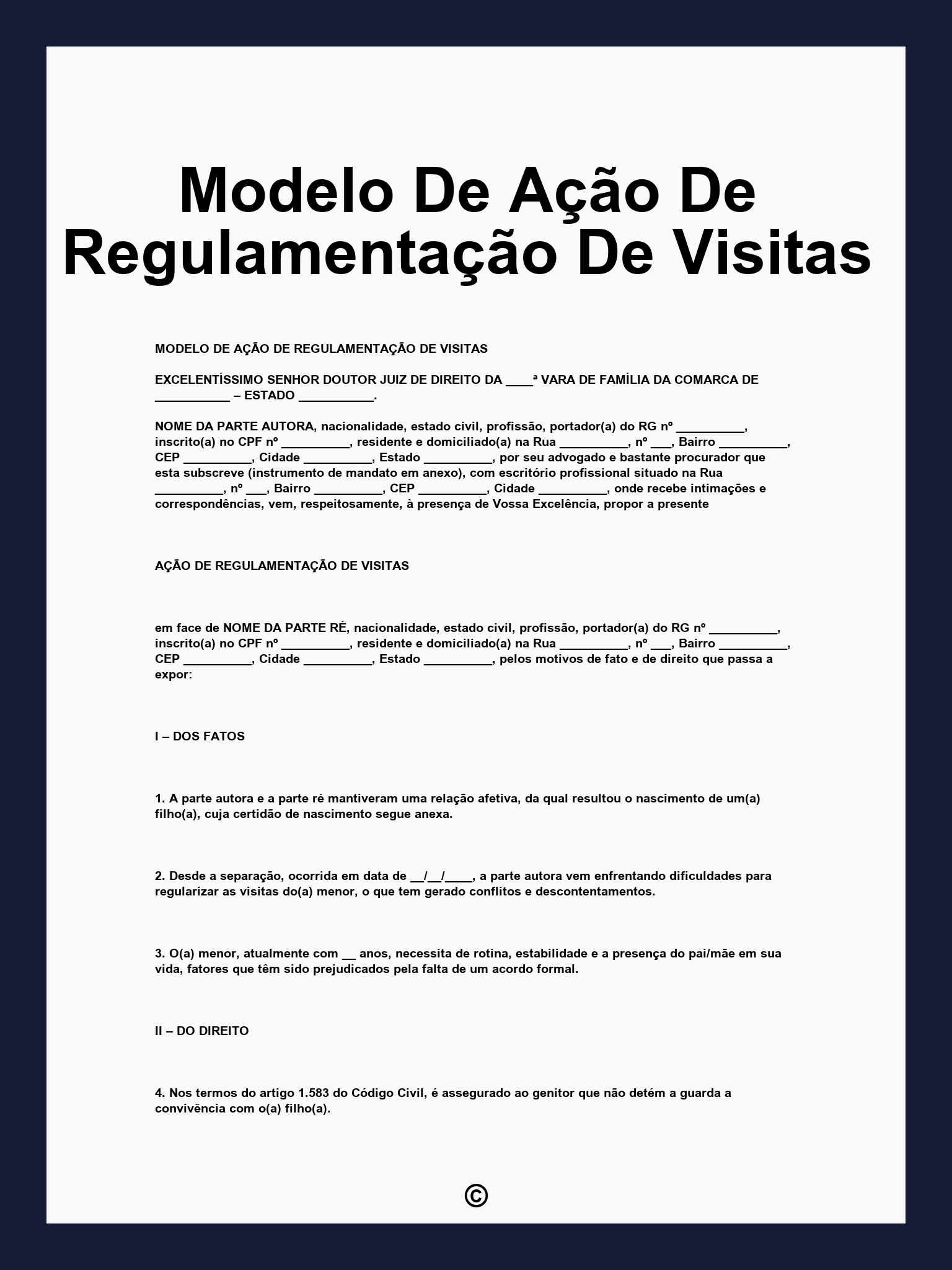 Modelo De Ação De Regulamentação De Visitas