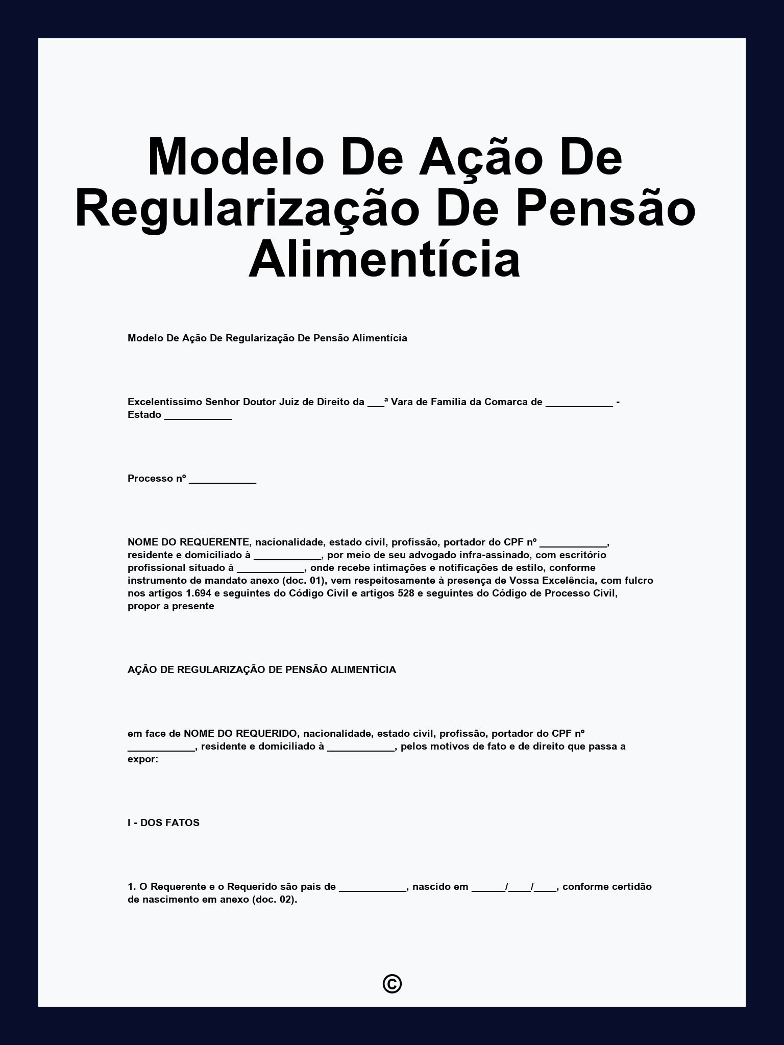 Modelo De Ação De Regularização De Pensão Alimentícia