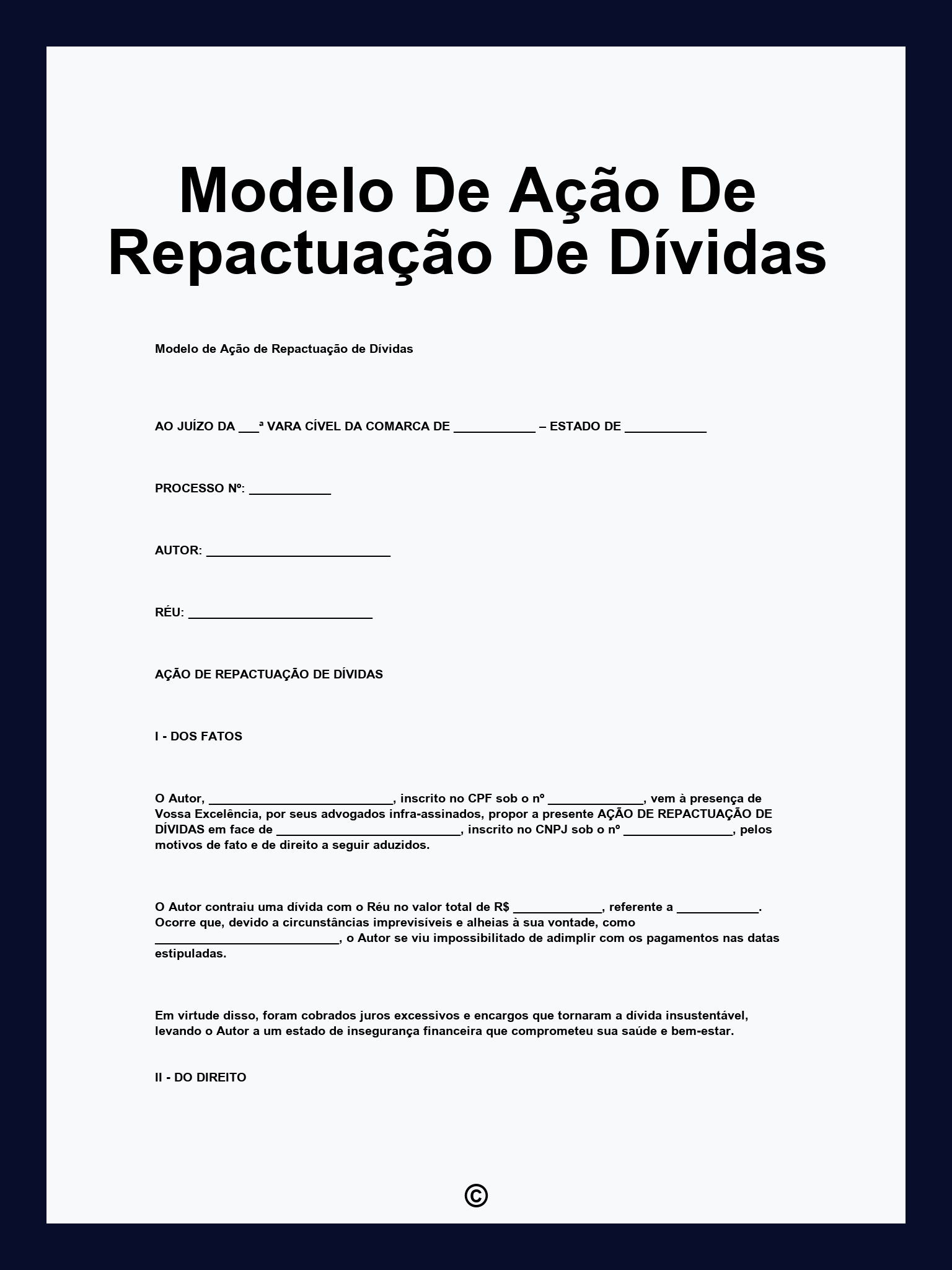 Modelo De Ação De Repactuação De Dívidas