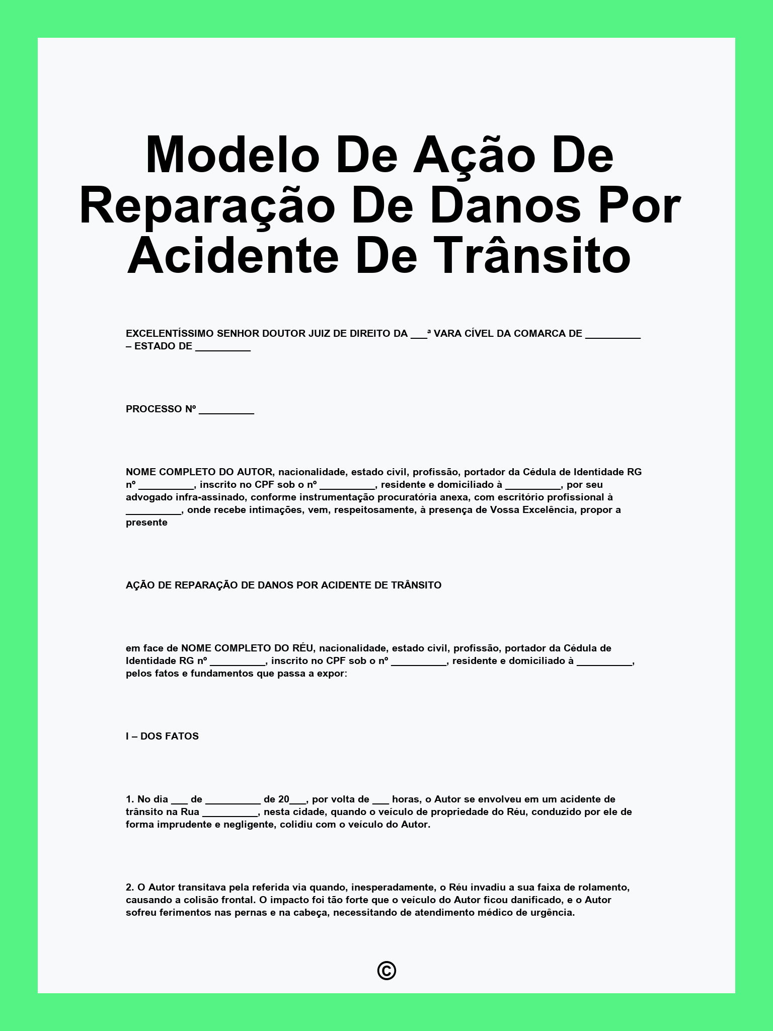 Modelo De Ação De Reparação De Danos Por Acidente De Trânsito