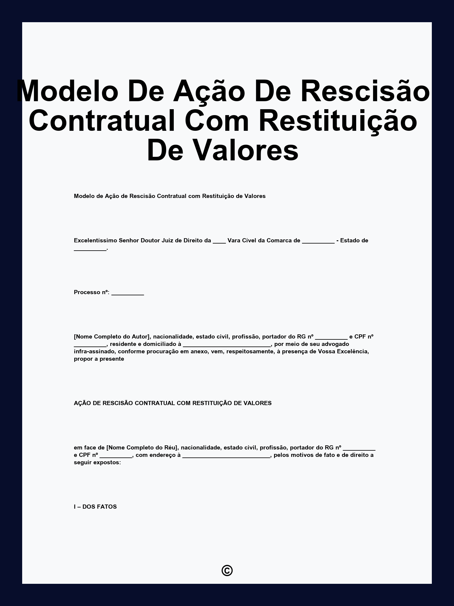 Modelo De Ação De Rescisão Contratual Com Restituição De Valores