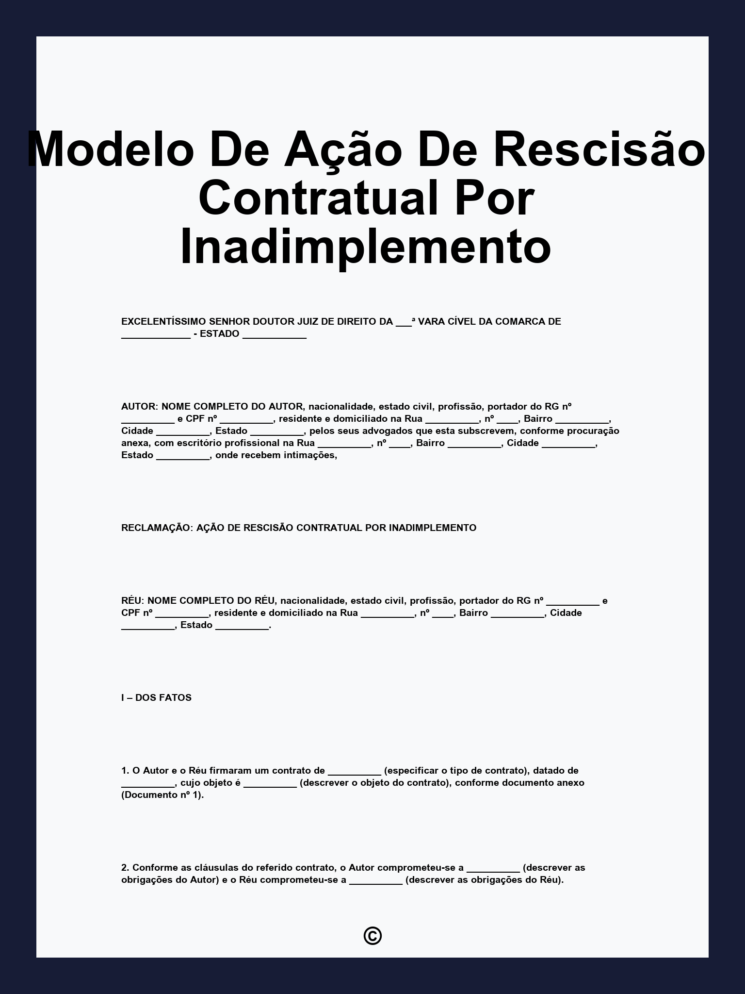 Modelo De Ação De Rescisão Contratual Por Inadimplemento