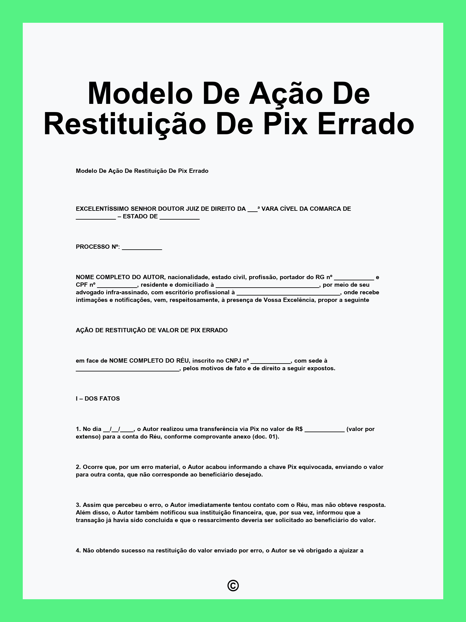 Modelo De Ação De Restituição De Pix Errado