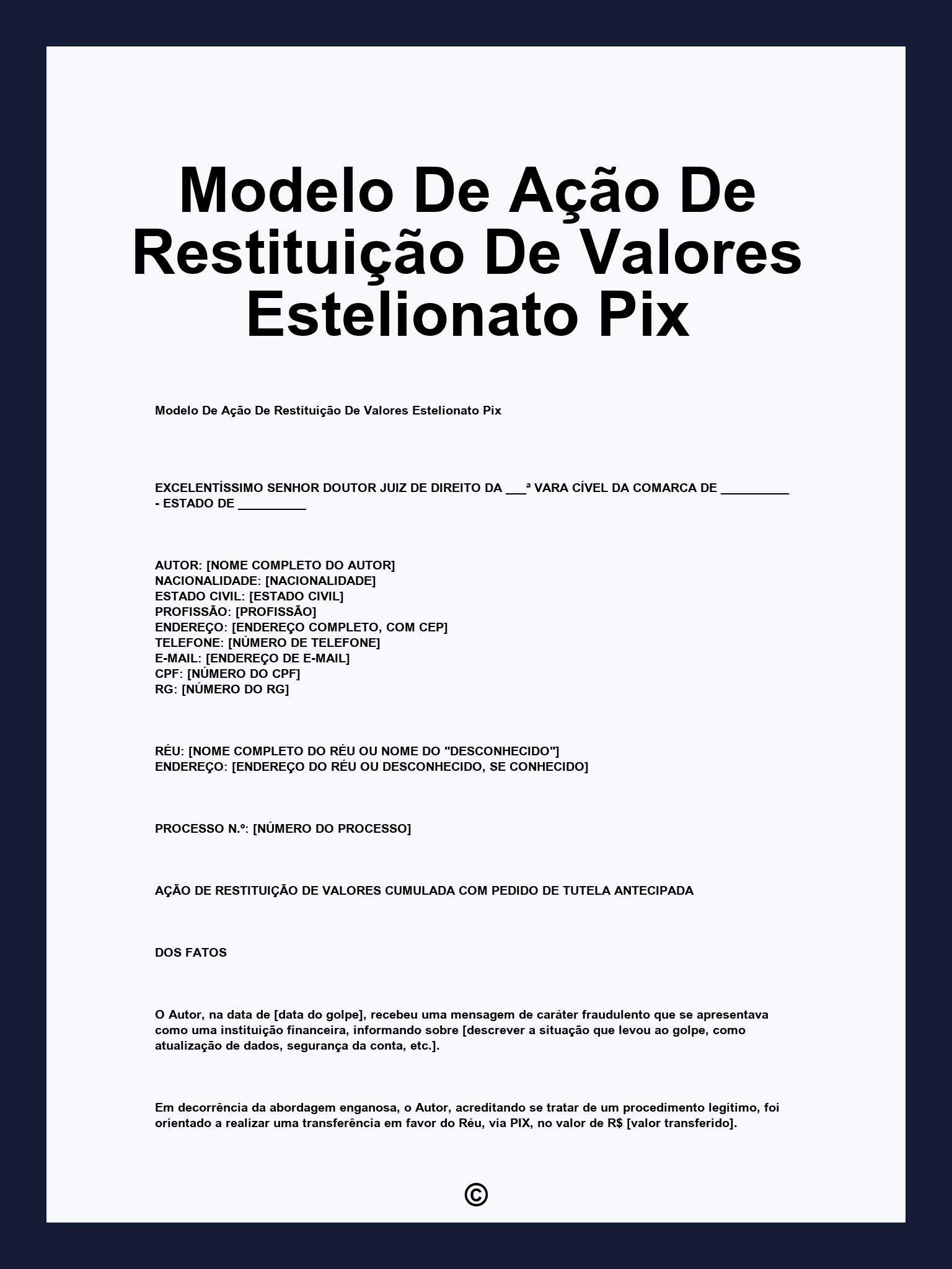 Modelo De Ação De Restituição De Valores Estelionato Pix