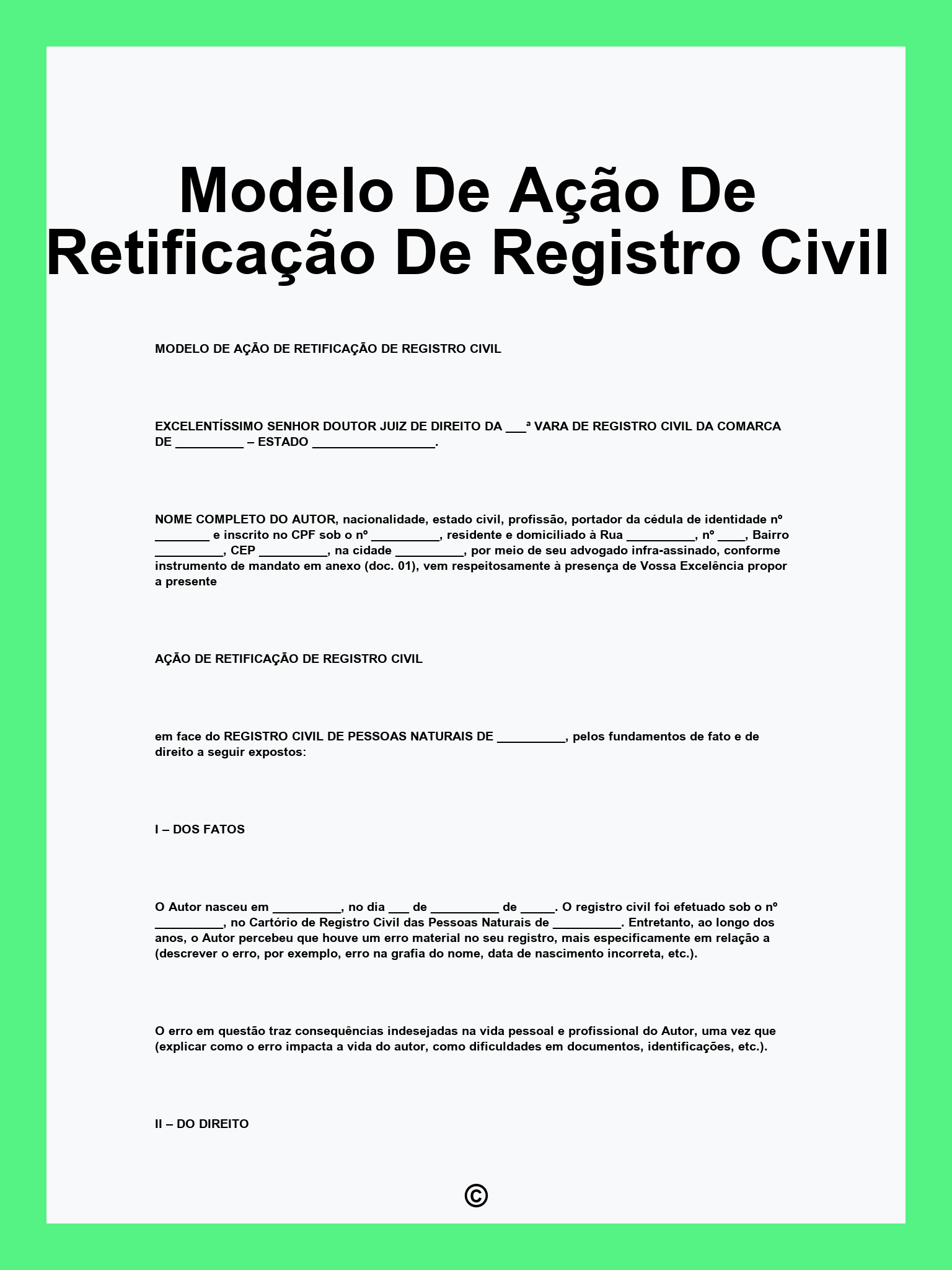 Modelo De Ação De Retificação De Registro Civil