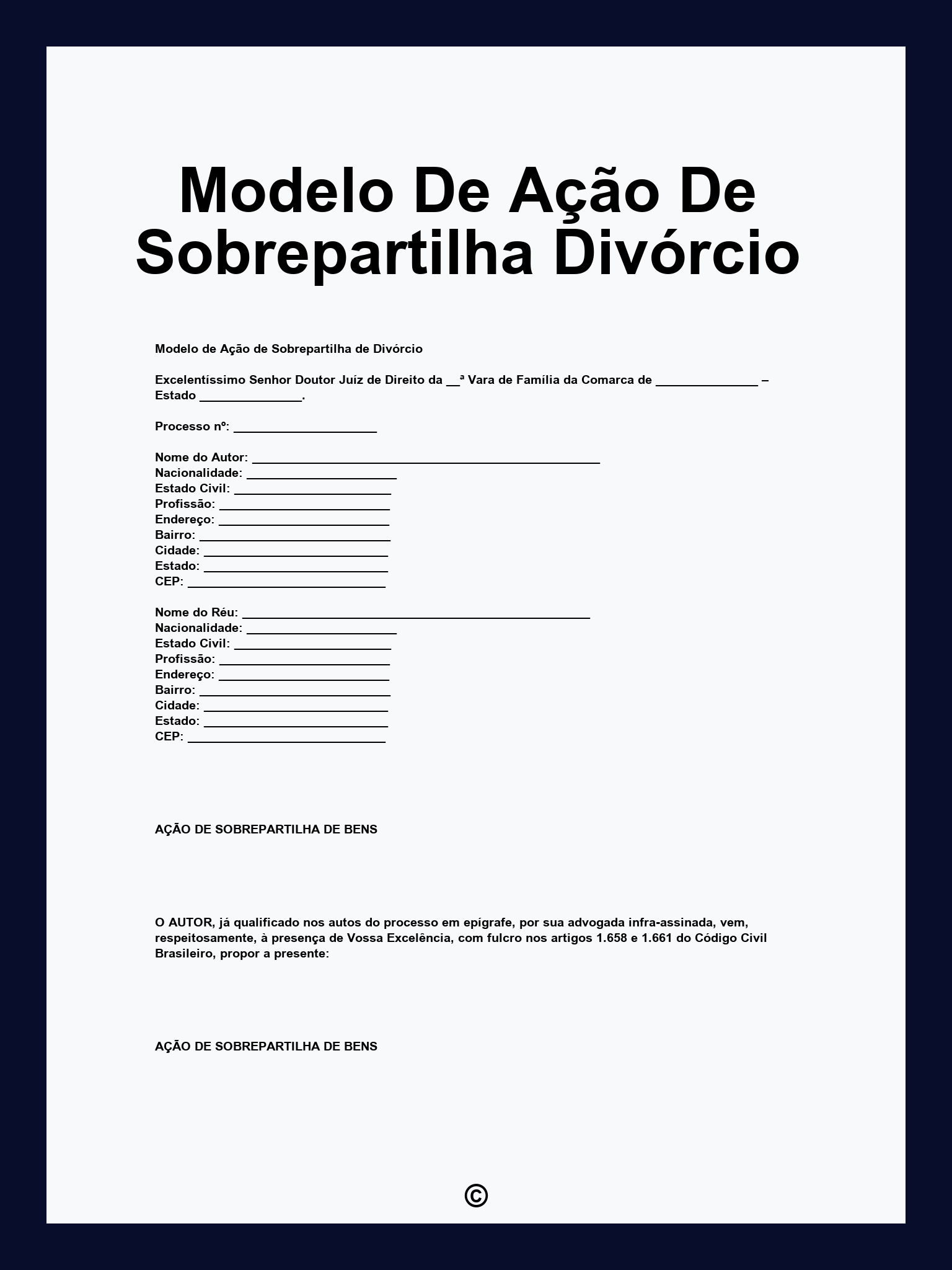 Modelo De Ação De Sobrepartilha Divórcio