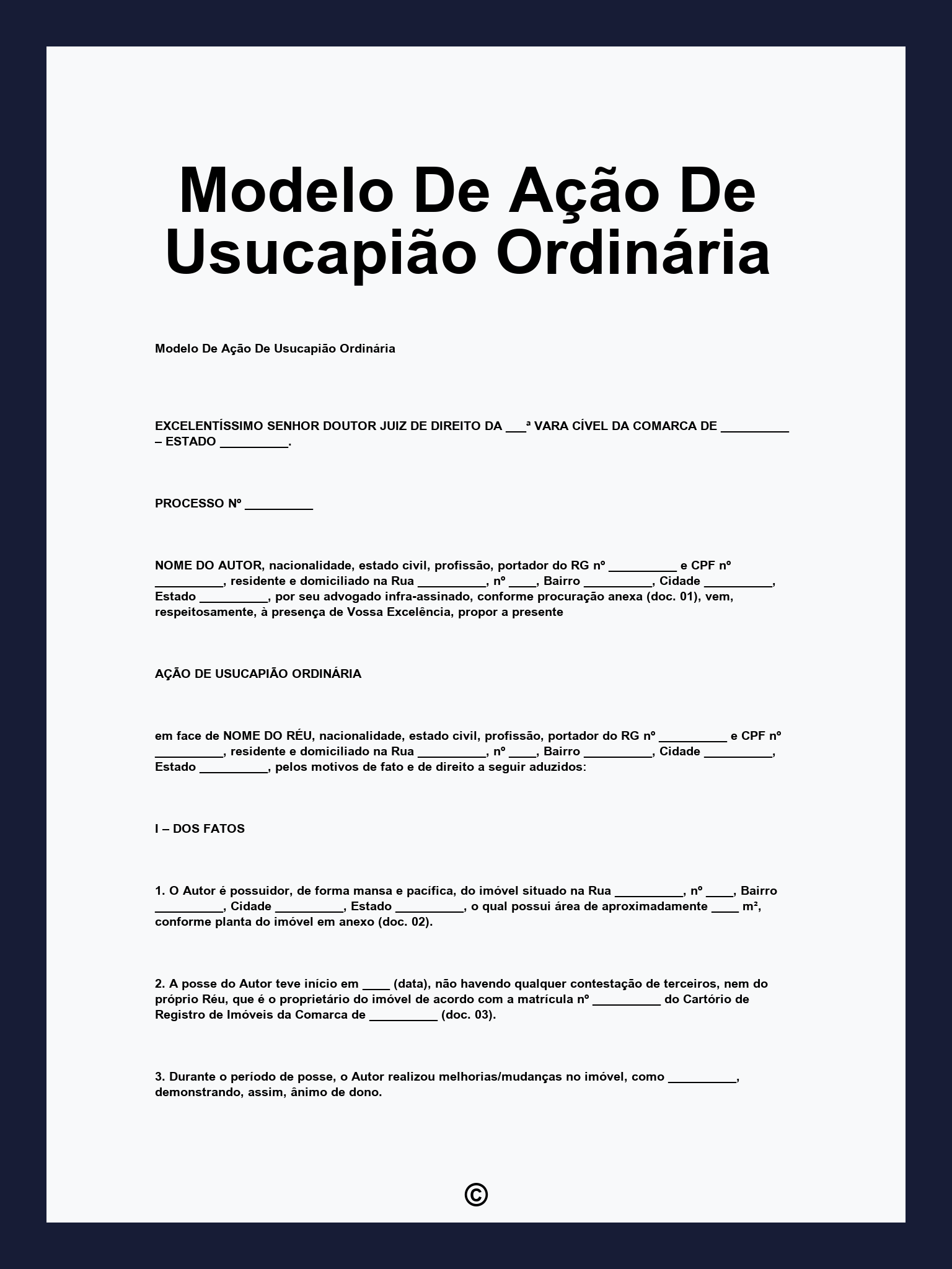 Modelo De Ação De Usucapião Ordinária