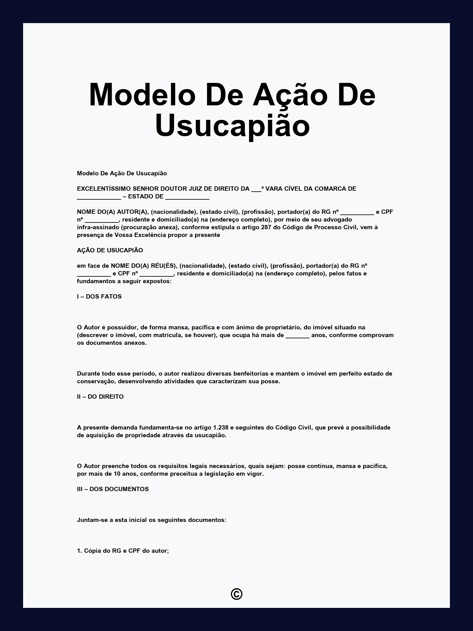 Modelo De Ação De Usucapião