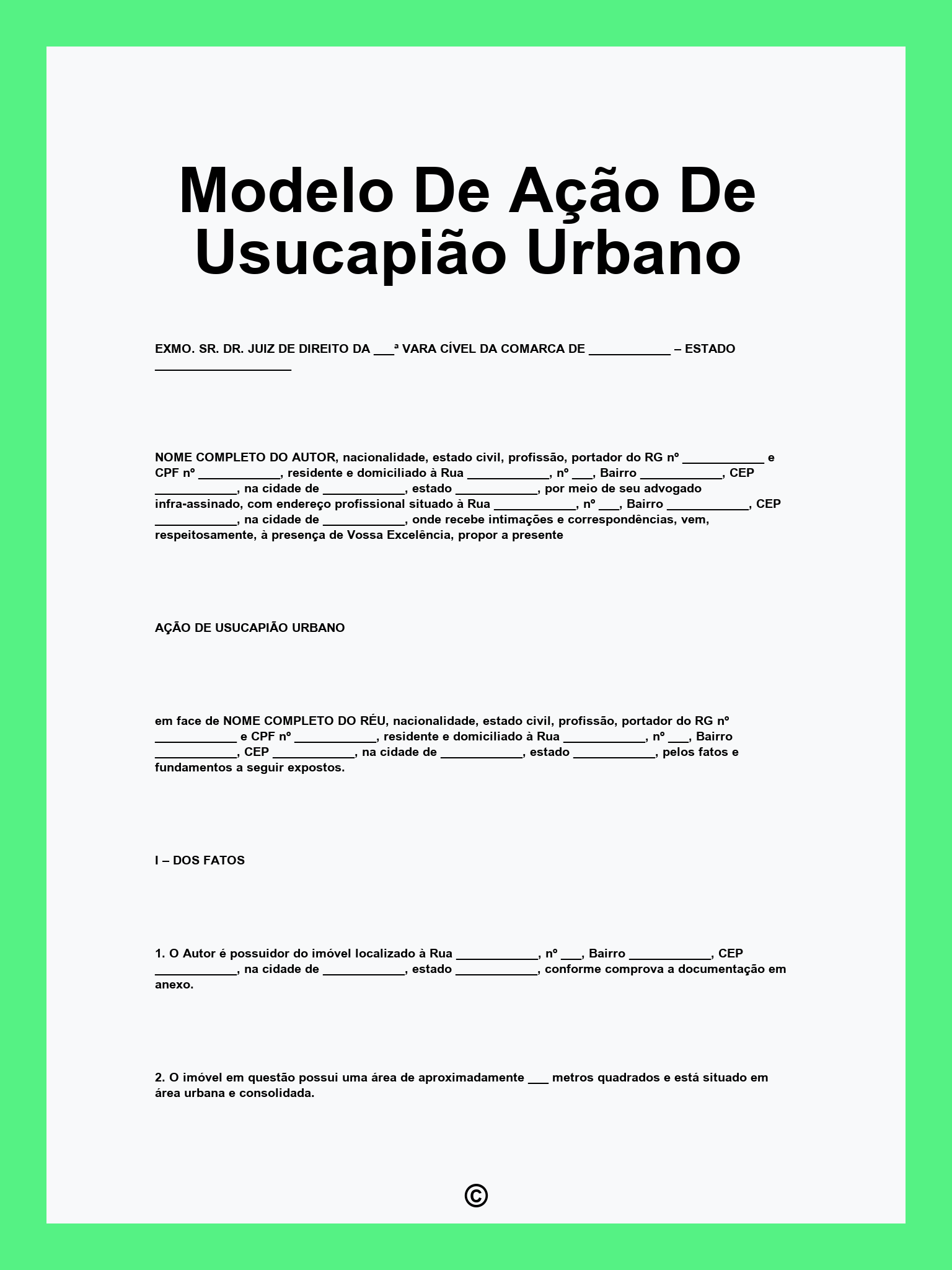 Modelo De Ação De Usucapião Urbano