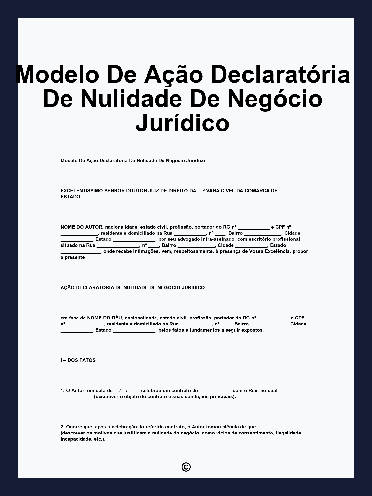 Modelo De Ação Declaratória De Nulidade De Negócio Jurídico