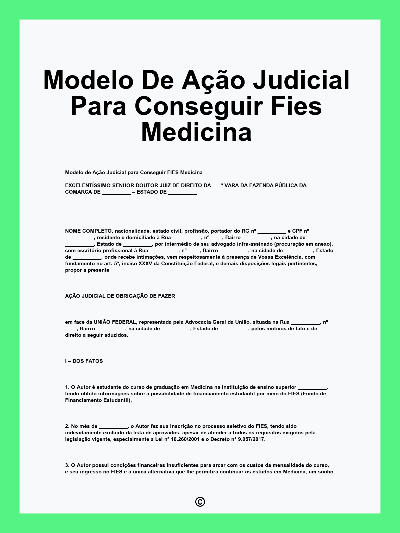 Modelo De Ação Judicial Para Conseguir Fies Medicina