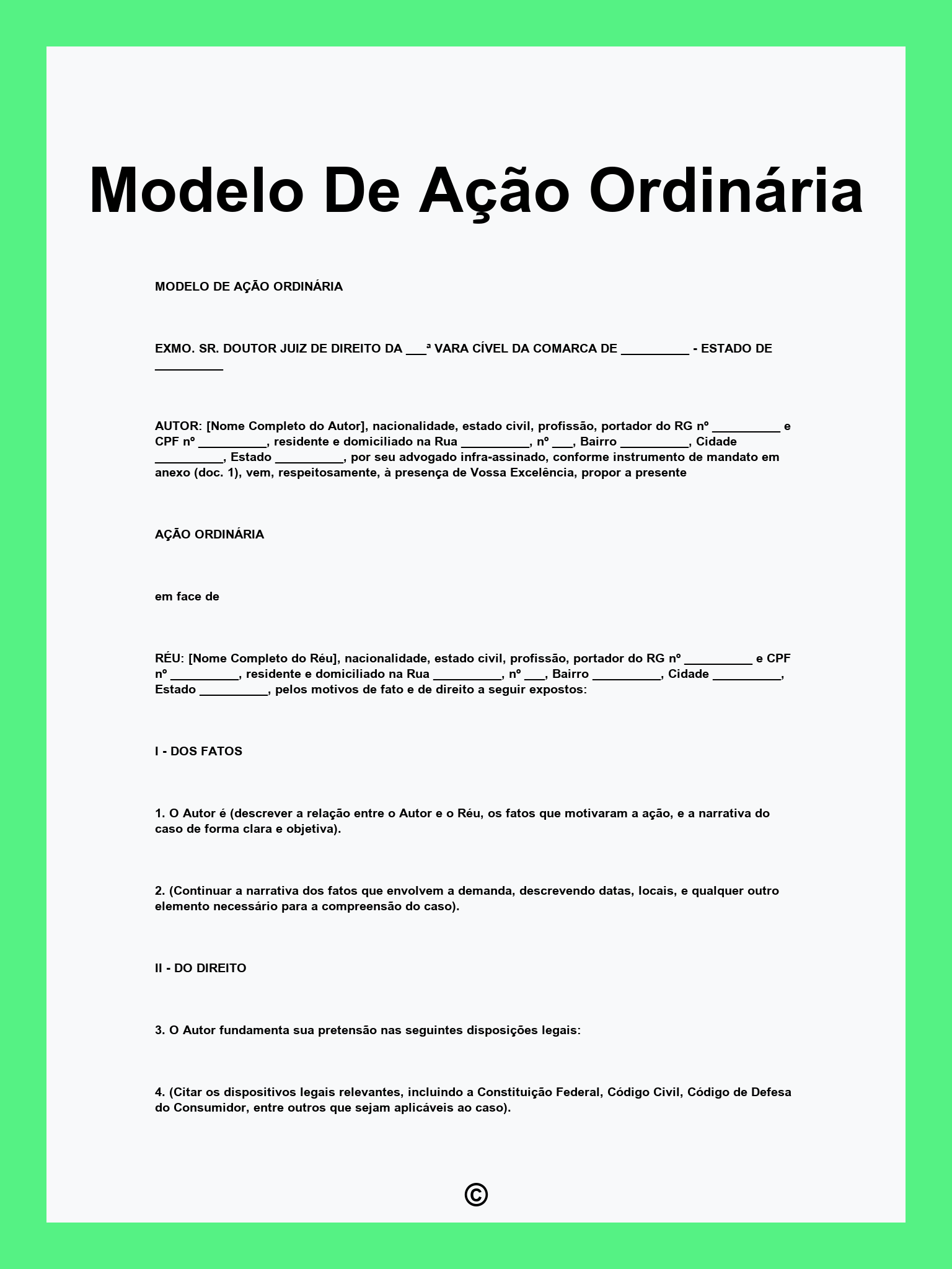Modelo De Ação Ordinária
