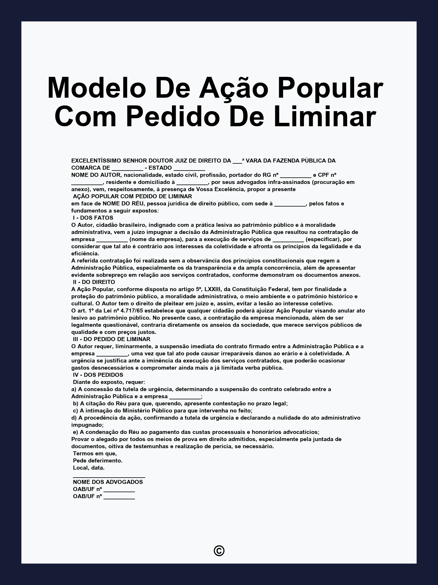 Modelo De Ação Popular Com Pedido De Liminar