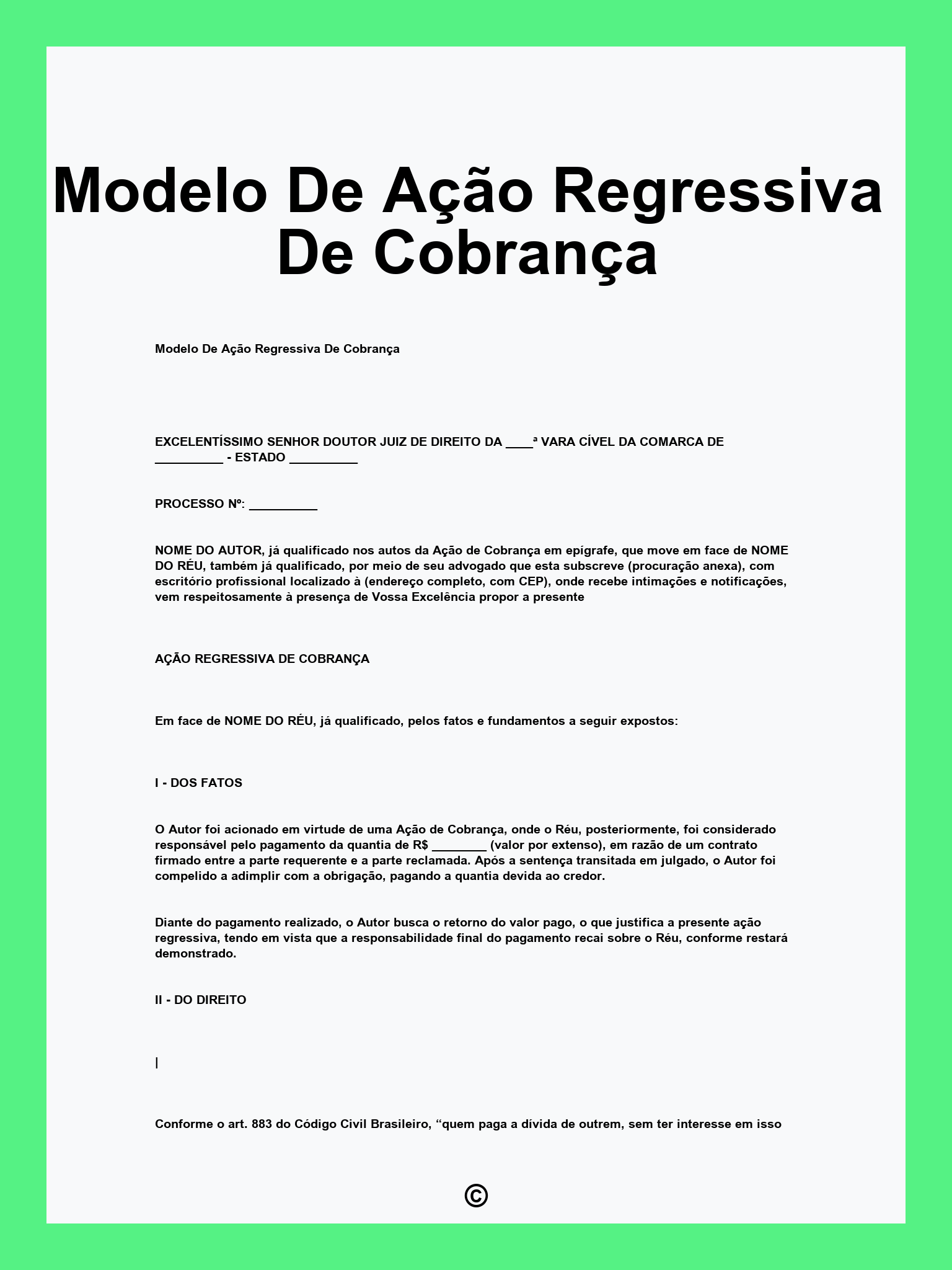 Modelo De Ação Regressiva De Cobrança